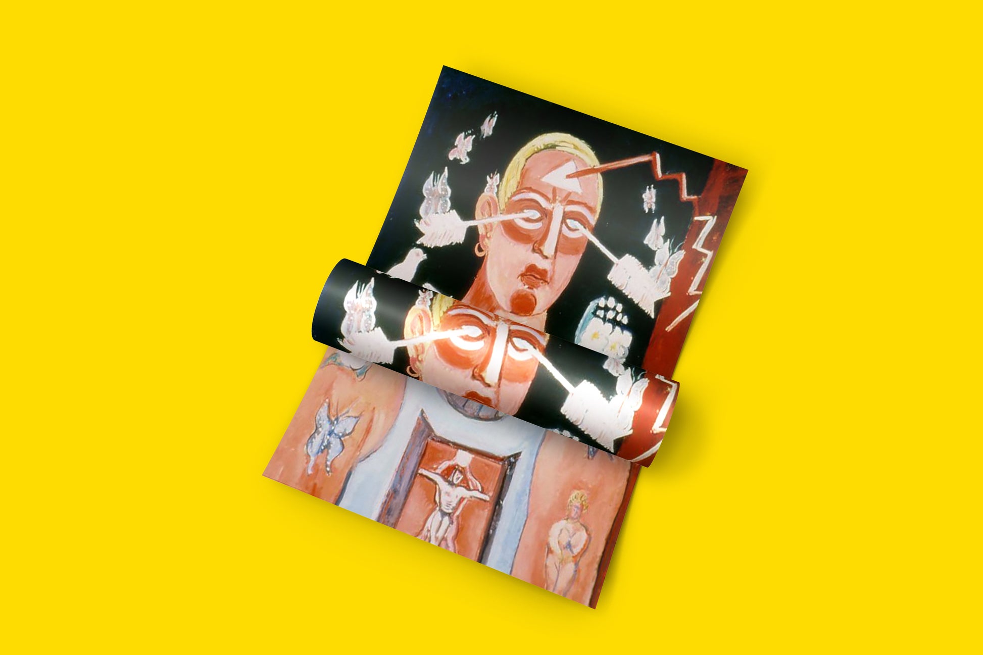 Sustained Comedy 1939 painting reproduction - striking wall art print featuring expressionist portrait with religious and folk symbolism by renowned American artist Marsden Hartley