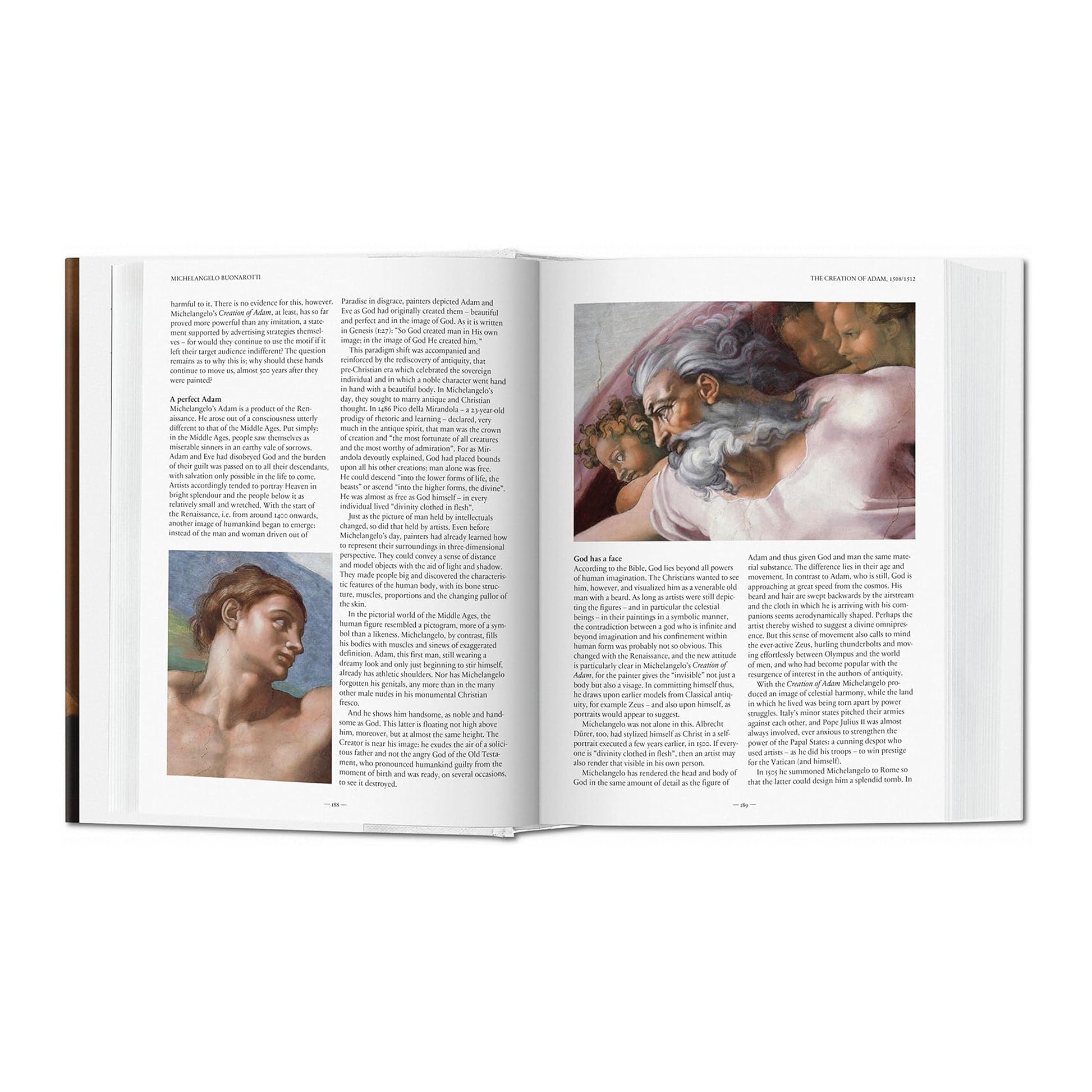 An image showing the open pages of the Taschen art book, revealing detailed analysis of a famous painting.