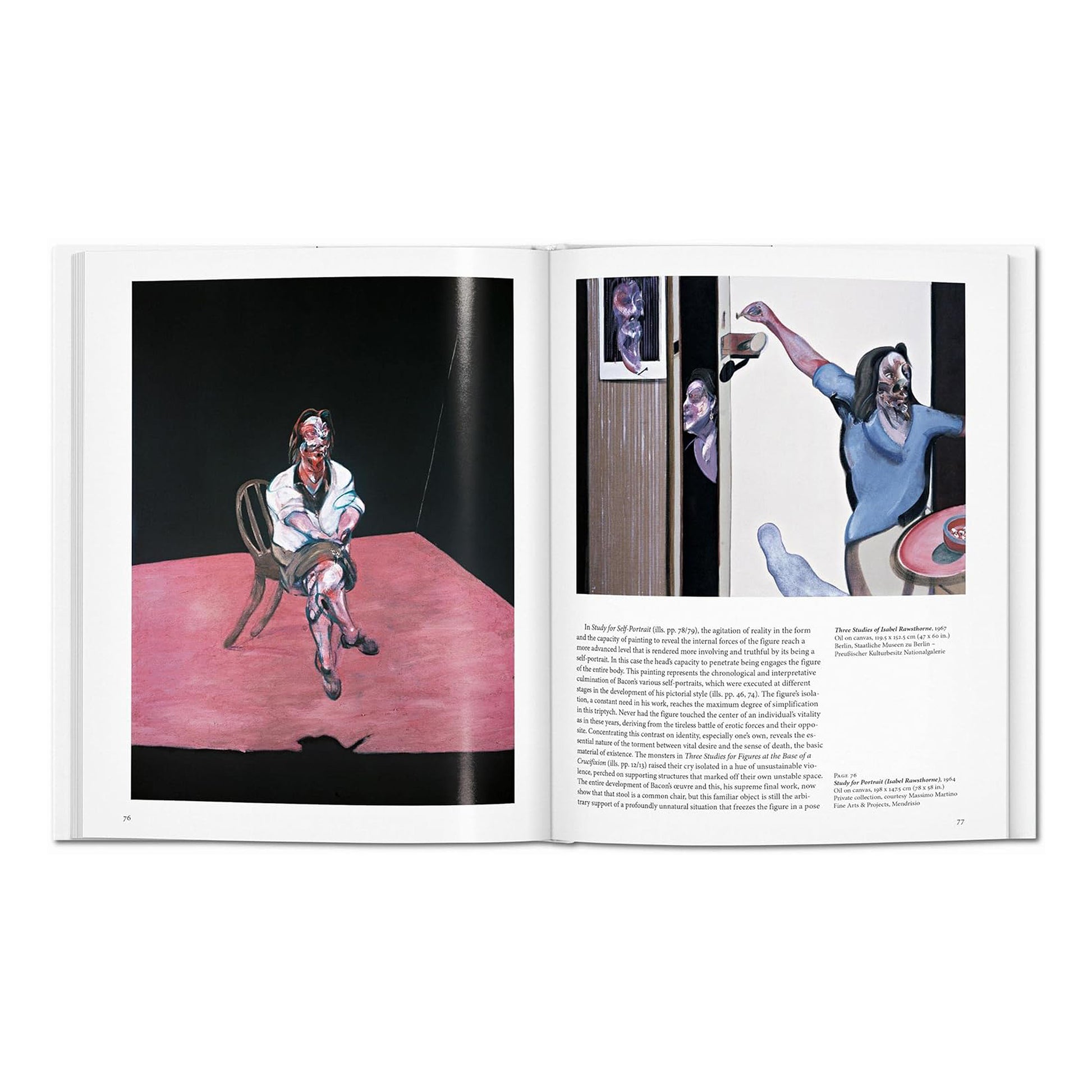 An inside view of the luxury Taschen coffee table book, with a large Francis Bacon painting of a figure seated in a chair.