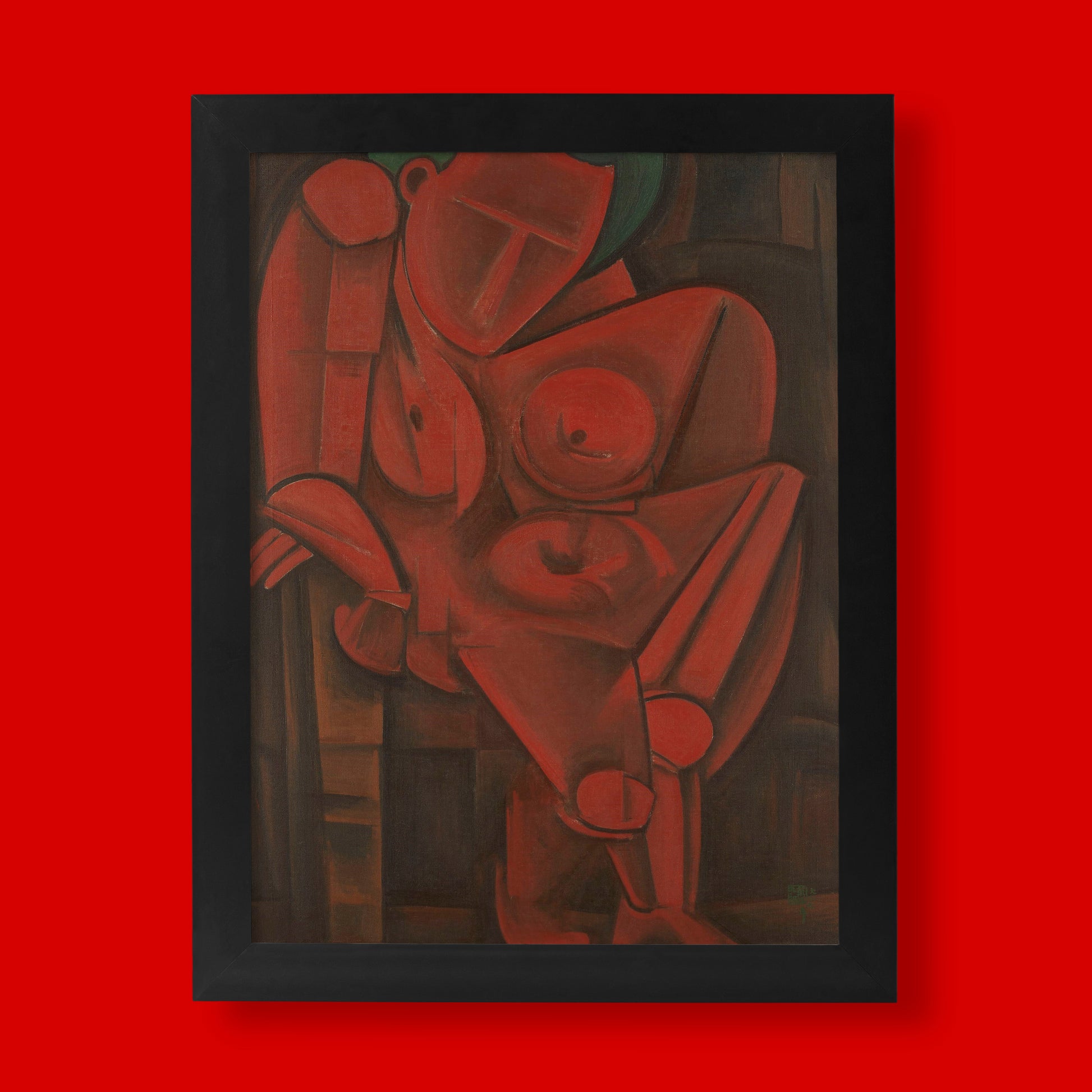 Tetsugoro Yorozu Leaning Woman Cubist fine art print, Japanese modern art, giclée wall art.
