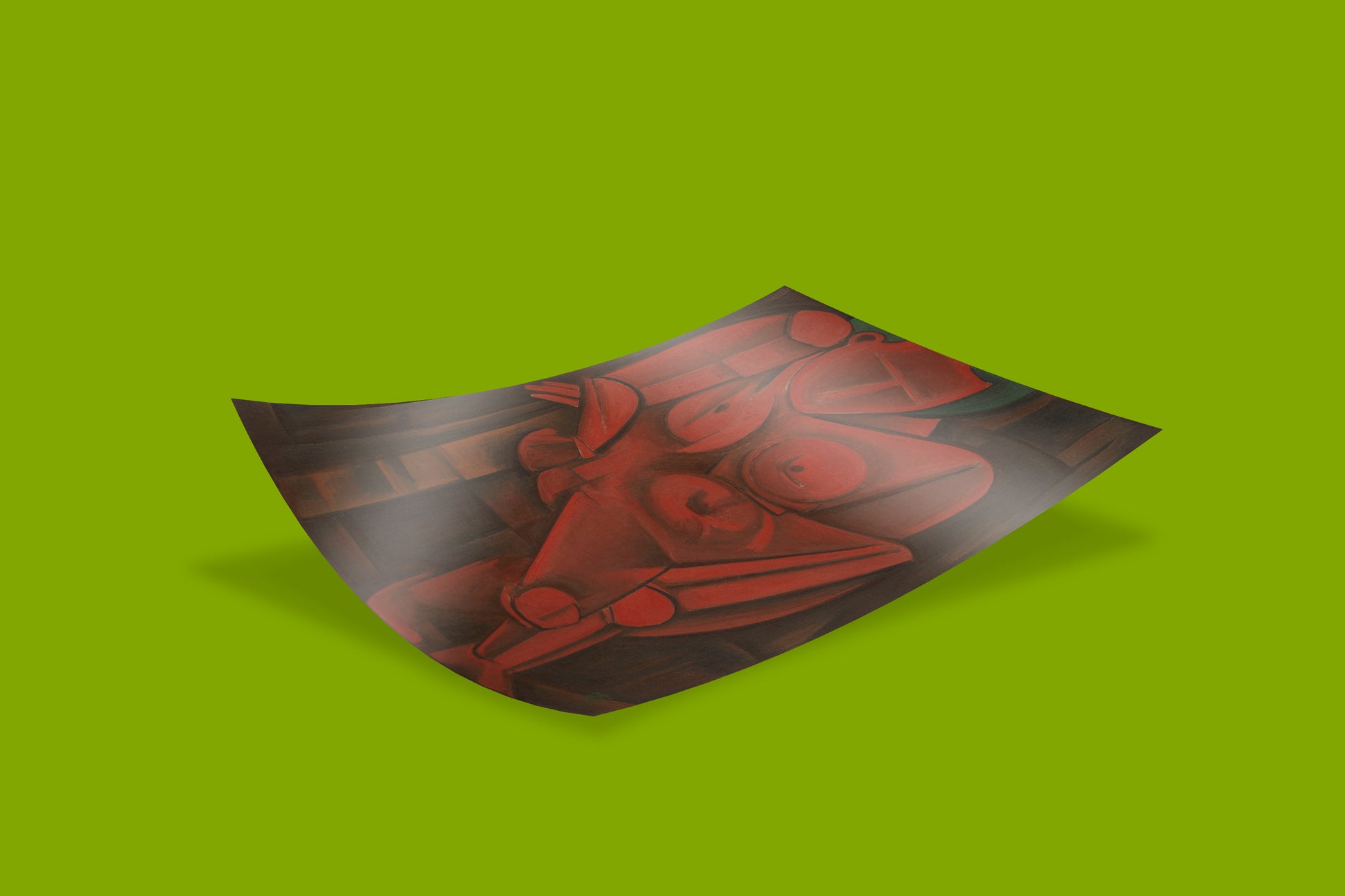 Tetsugoro Yorozu Motarete Tatsu Hito red painting reproduction, famous Japanese artwork.