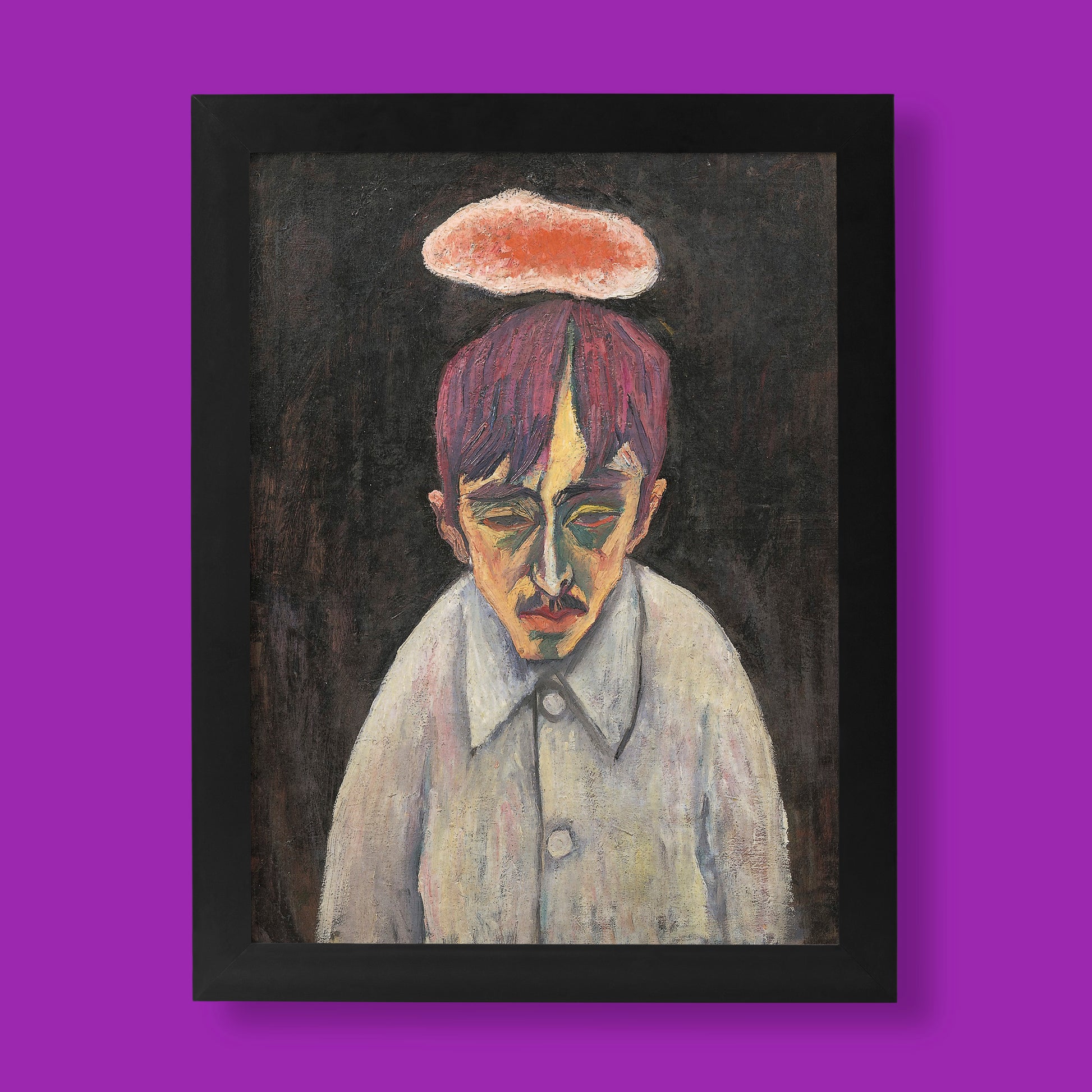 Tetsugorō Yorozu's 'Self-Portrait with Clouds' (Kumonoaru jigazou) giclée fine art print, a pivotal Japanese modernist painting with a red cloud.