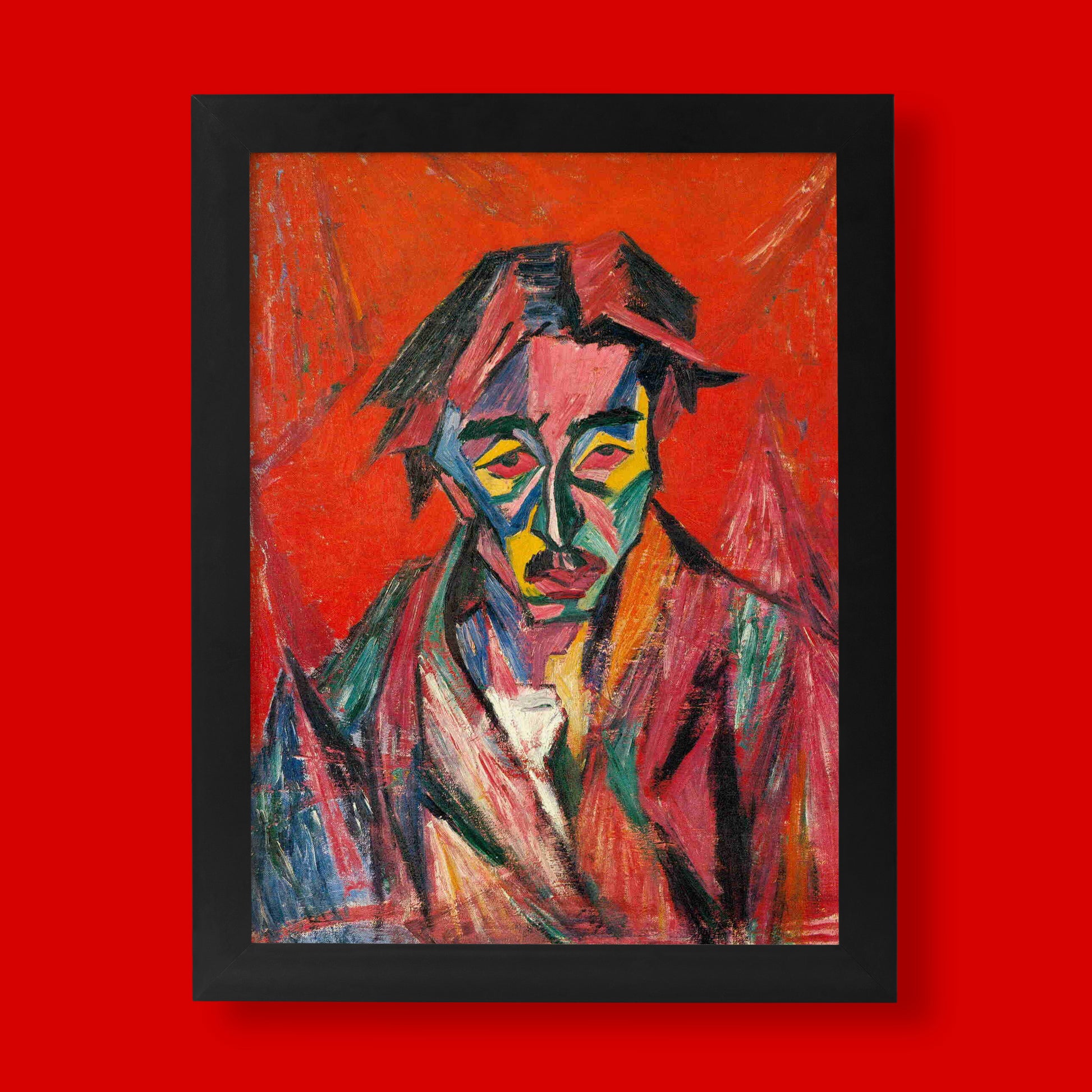 Tetsugorō Yorozu self-portrait with red eyes fine art print, a vibrant Japanese modern art giclée reproduction perfect for contemporary wall art collections.
