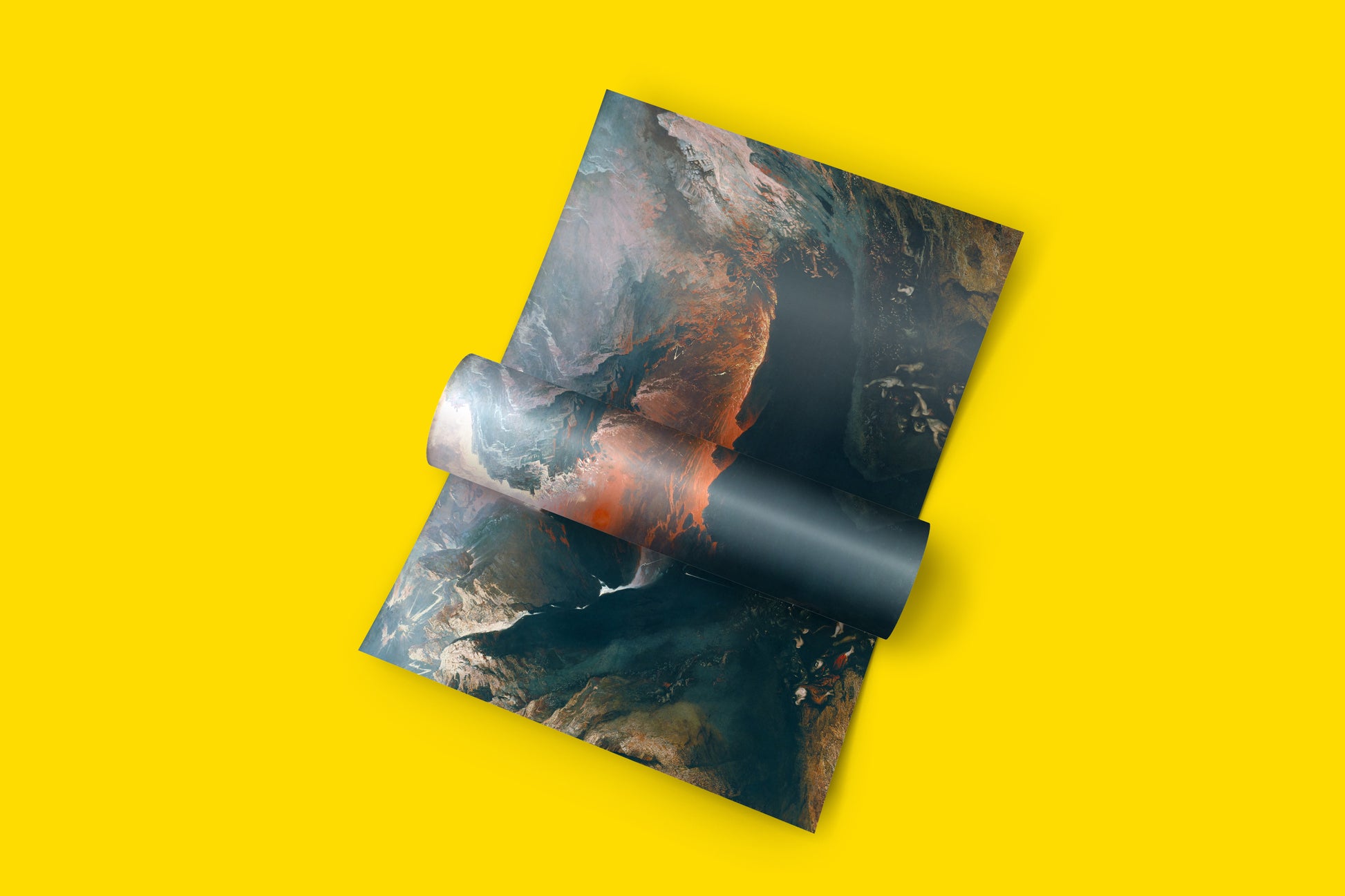 Close-up detail of the fine art print showing the vibrant colours and texture of John Martin's masterpiece, "The Great Day of His Wrath."