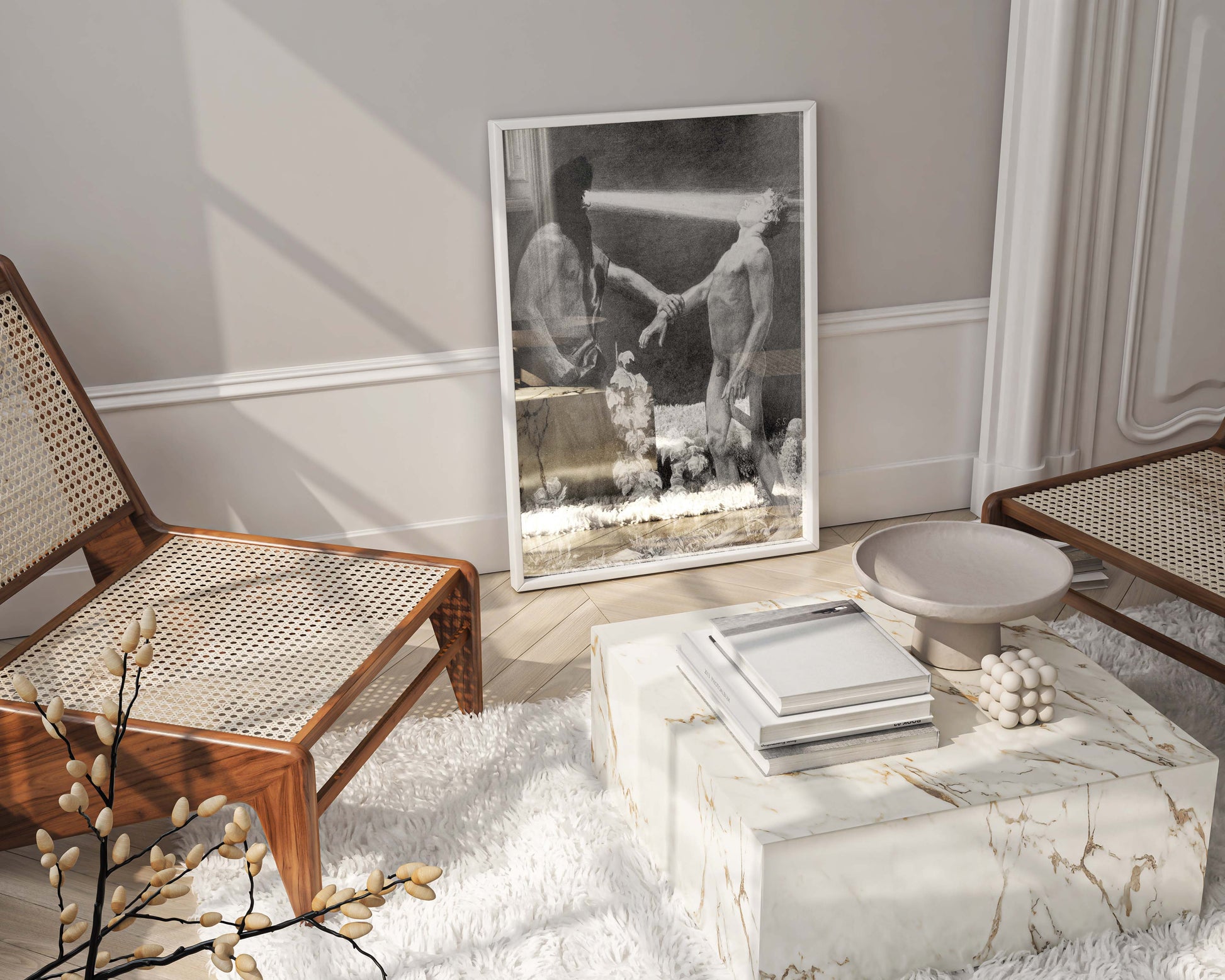 A framed and mounted copy of the Sascha Schneider "Hypnosis" painting, a key visual reference from the film "The Lighthouse," as a statement piece for modern home decor.