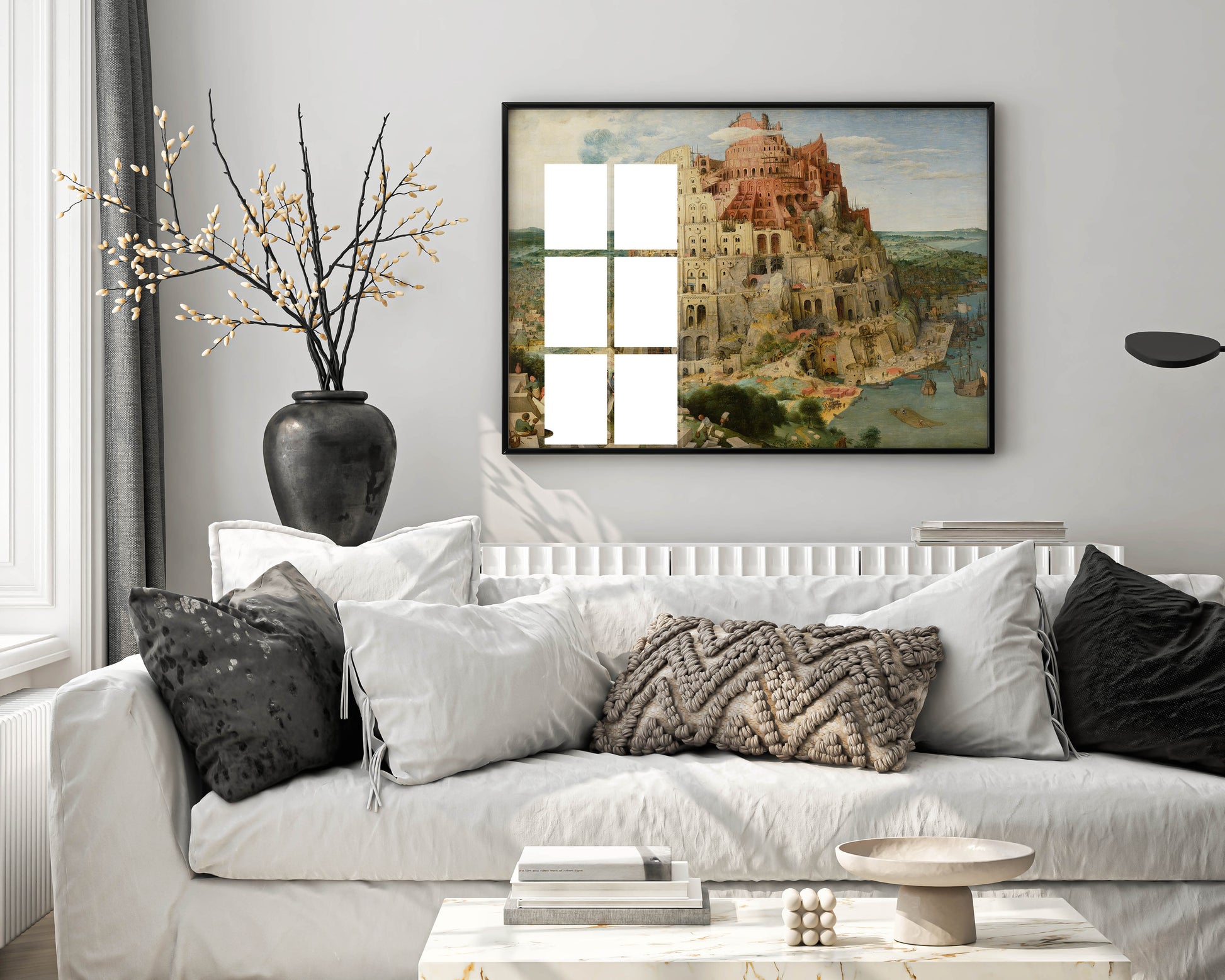 Pieter Bruegel Tower of Babel framed art print displayed as elegant wall decor - premium giclee reproduction in modern frame perfect for interior design