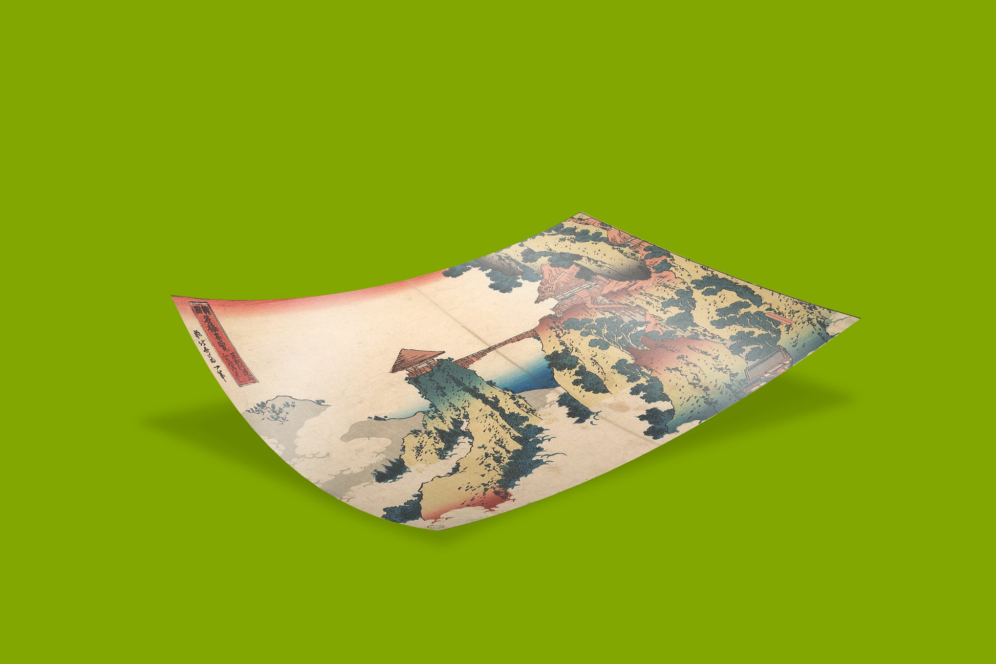 Museum-quality Hokusai art print depicting the legendary Hanging-Cloud Bridge, classic Japanese landscape poster perfect for fine art wall decor and home styling