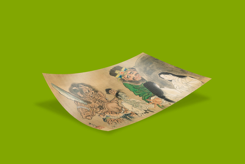 Edo period Japanese wall art print by master artist Kawanabe Kyosai depicting King Enma's supernatural mirror - premium home decor art