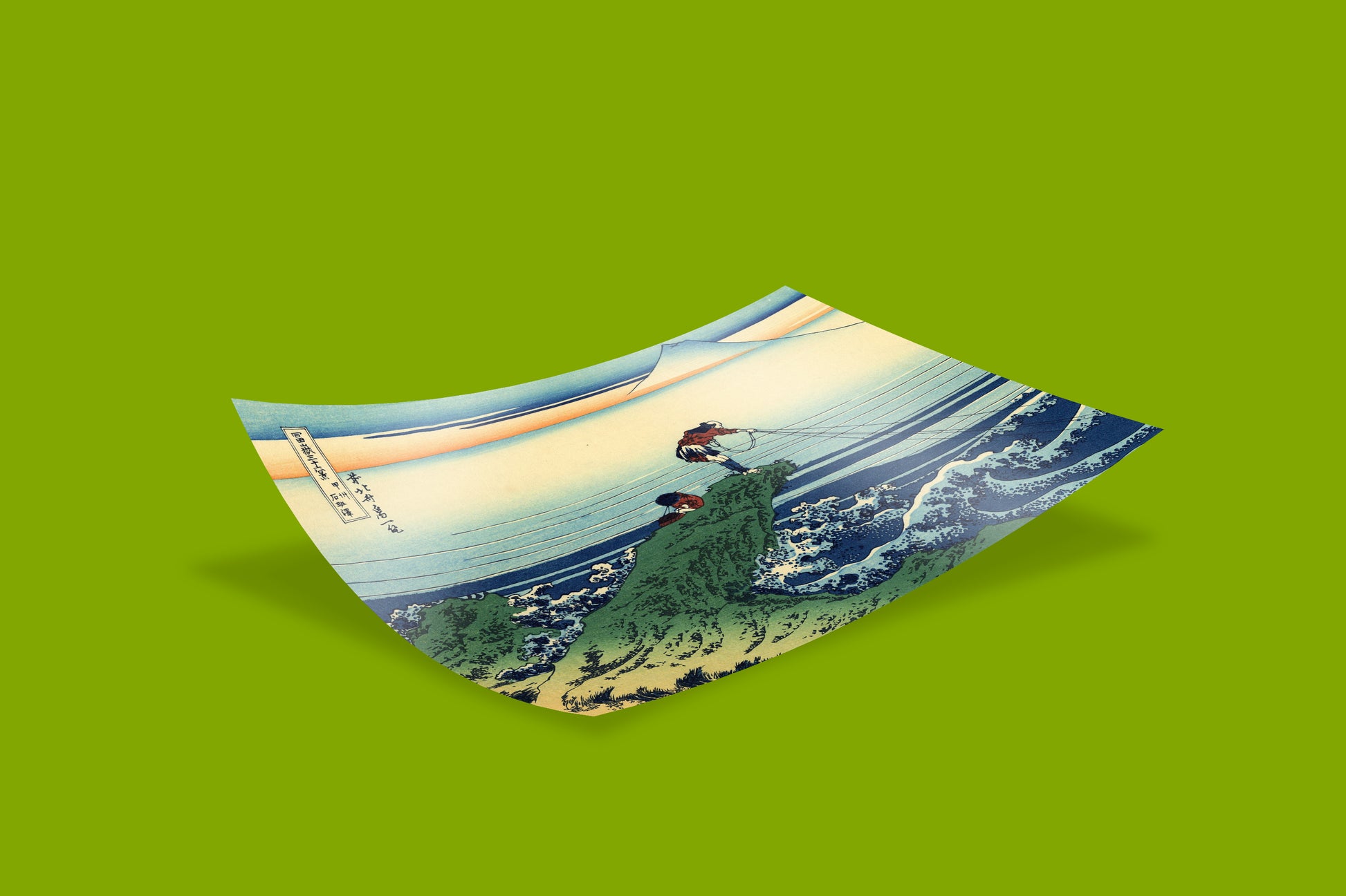 Hokusai's famous Kajikazawa fisherman scene with Prussian blue waves and Mount Fuji, museum-quality fine art print for collectors