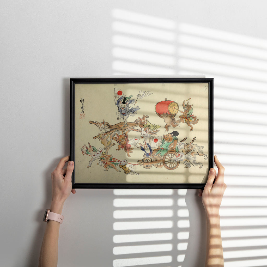 Ukiyo-e style animal parade wall art print, museum-quality reproduction on FSC-certified matte paper