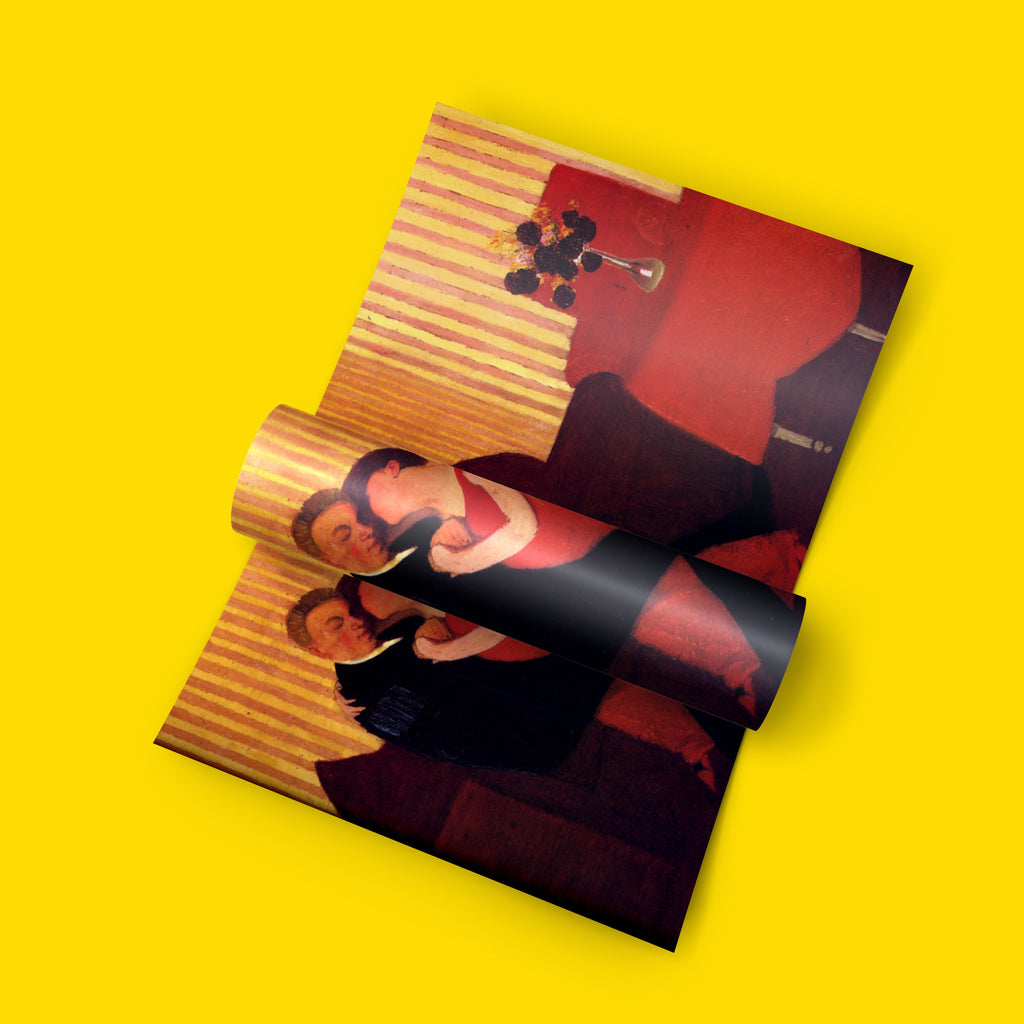 Vallotton-inspired wall art decor print featuring a warm-toned interior scene with two embracing figures.