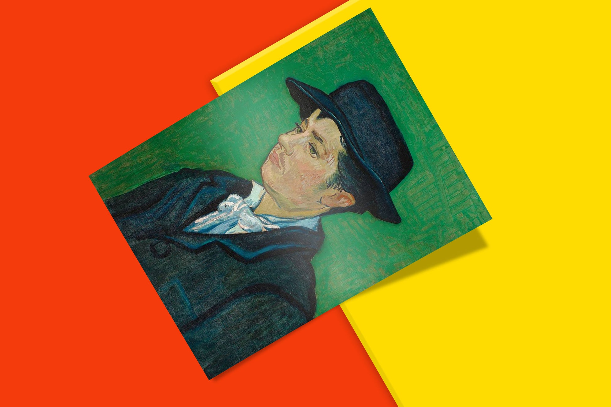 Museum-grade Vincent van Gogh Portrait of Armand Roulin art reproduction print featuring vibrant green background and working-class dignity, classic fine art wall décor for collectors