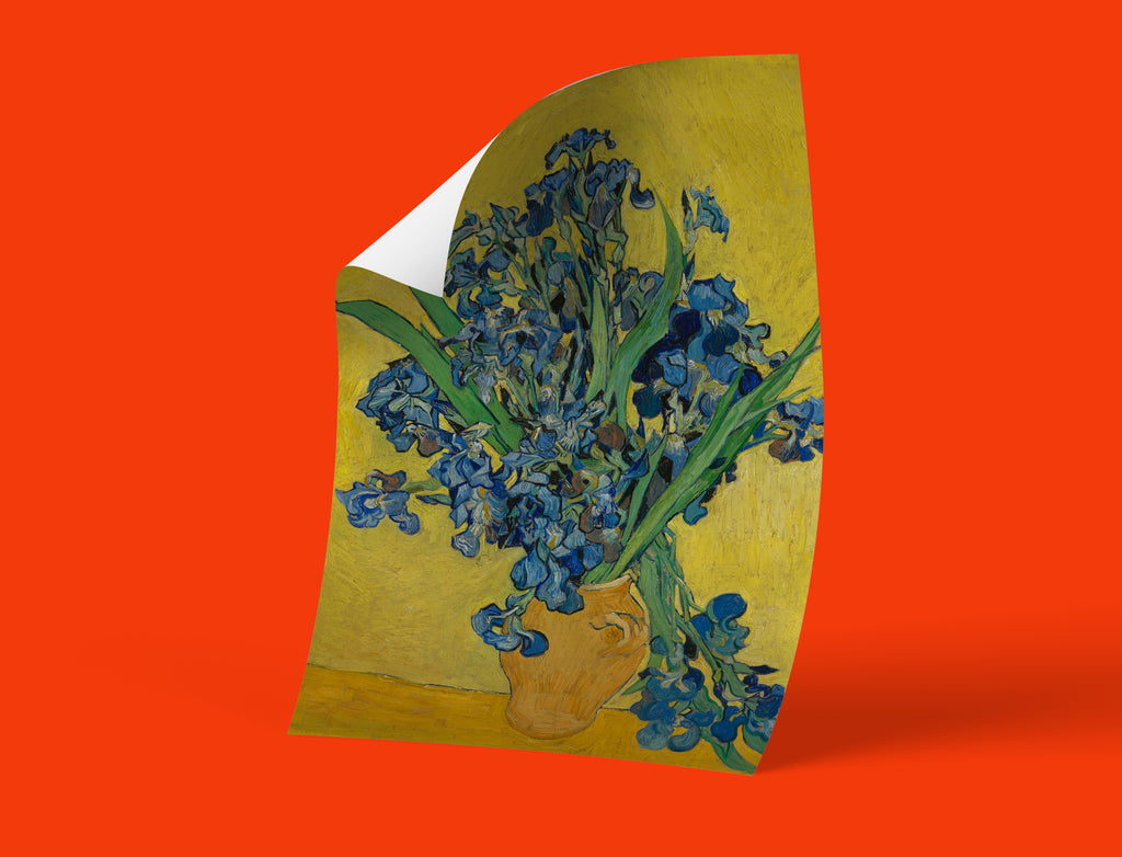 Museum-quality wall art of Van Gogh's "Irises" painting, perfect for home decor and a clean, modern aesthetic.