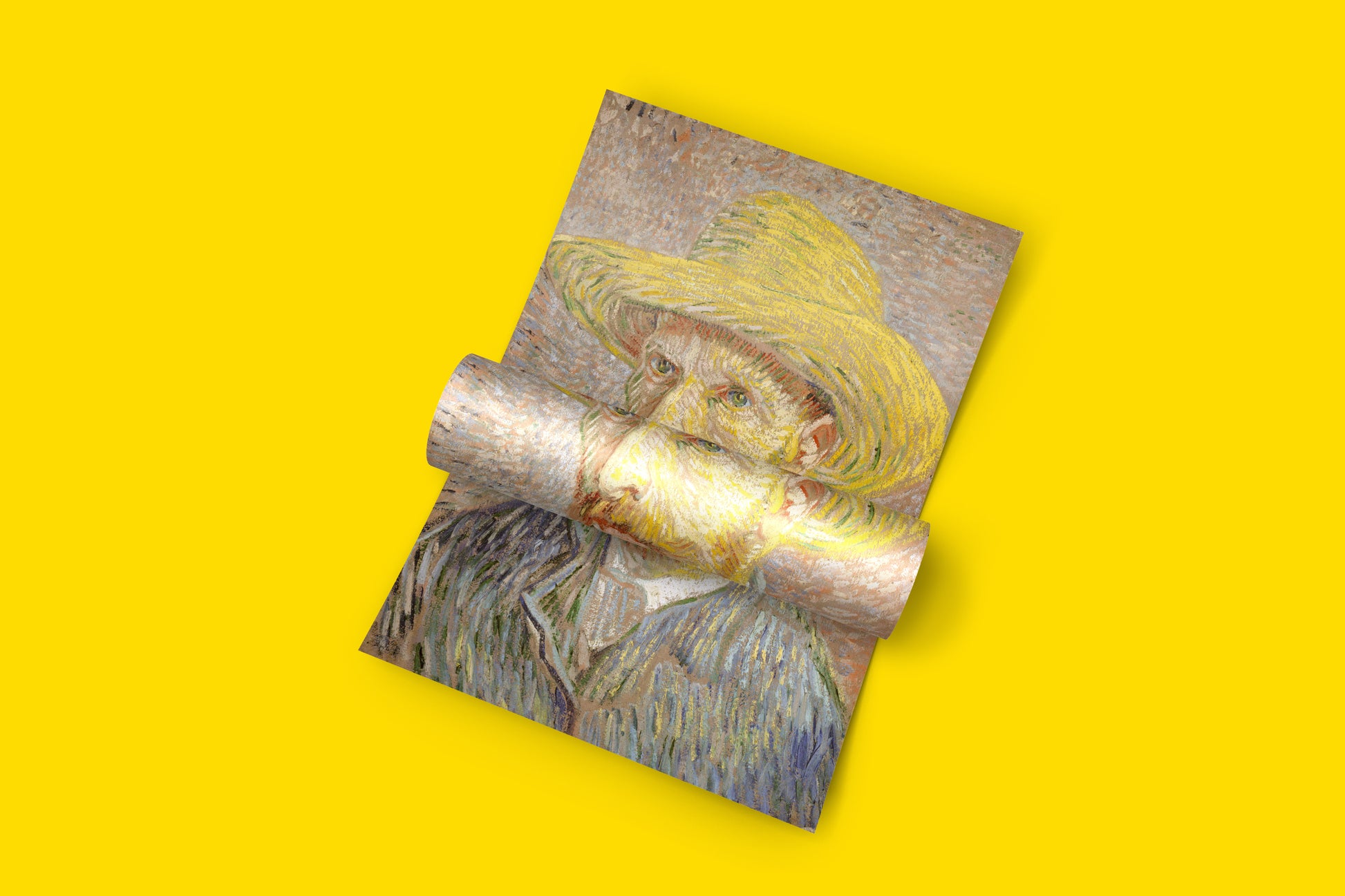 High-quality Van Gogh Self-Portrait Straw Hat fine art print with 12-colour printing technology, showing Dutch master's Parisian period painting, premium wall art for home or office