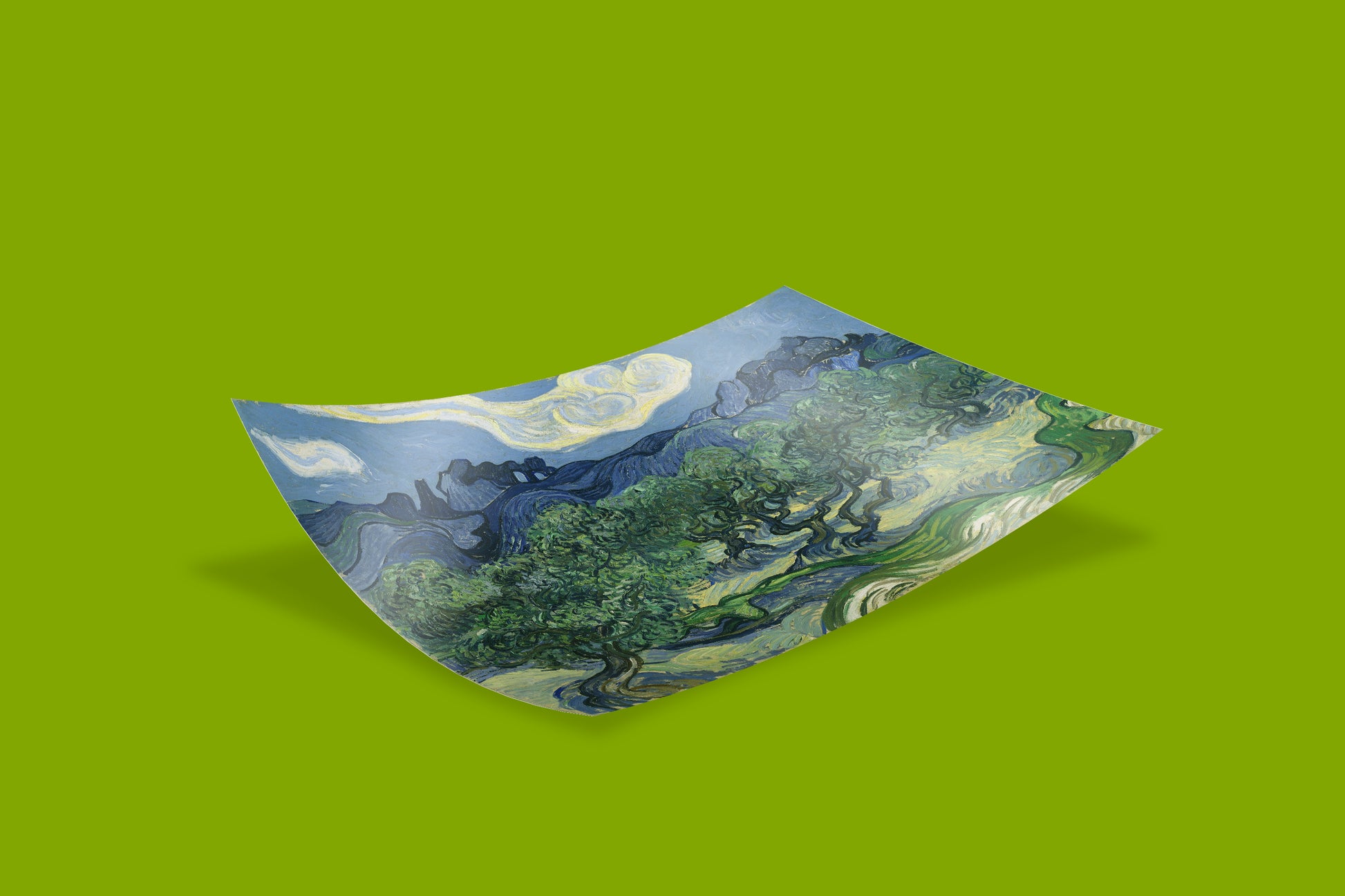 Vincent van Gogh famous Olive Trees painting print featuring expressionist brushwork and Mediterranean landscape, high-resolution fine art poster