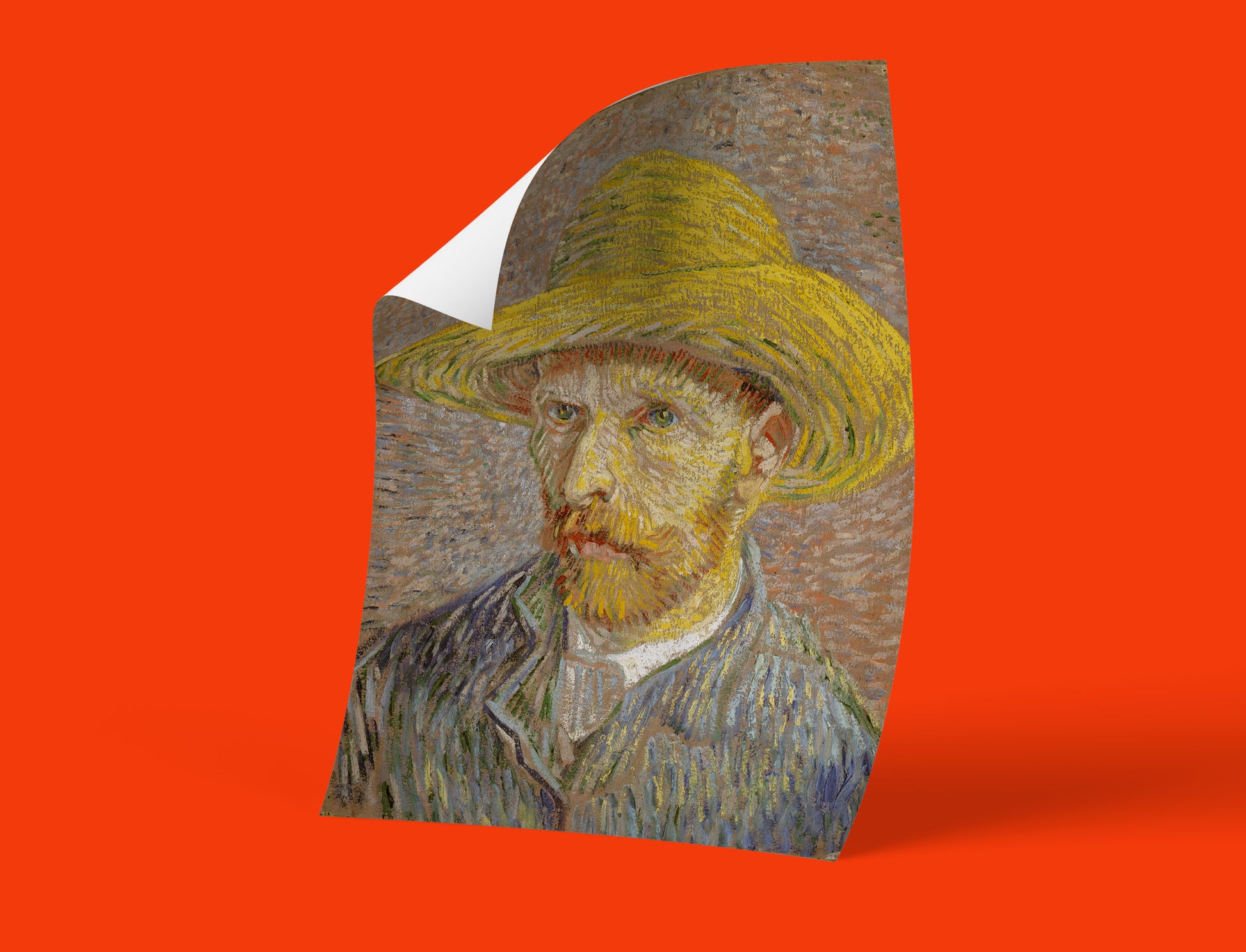 Museum-grade Vincent van Gogh Self-Portrait with a Straw Hat art reproduction print featuring yellow hat and Neo-Impressionist technique, classic fine art wall décor for collectors