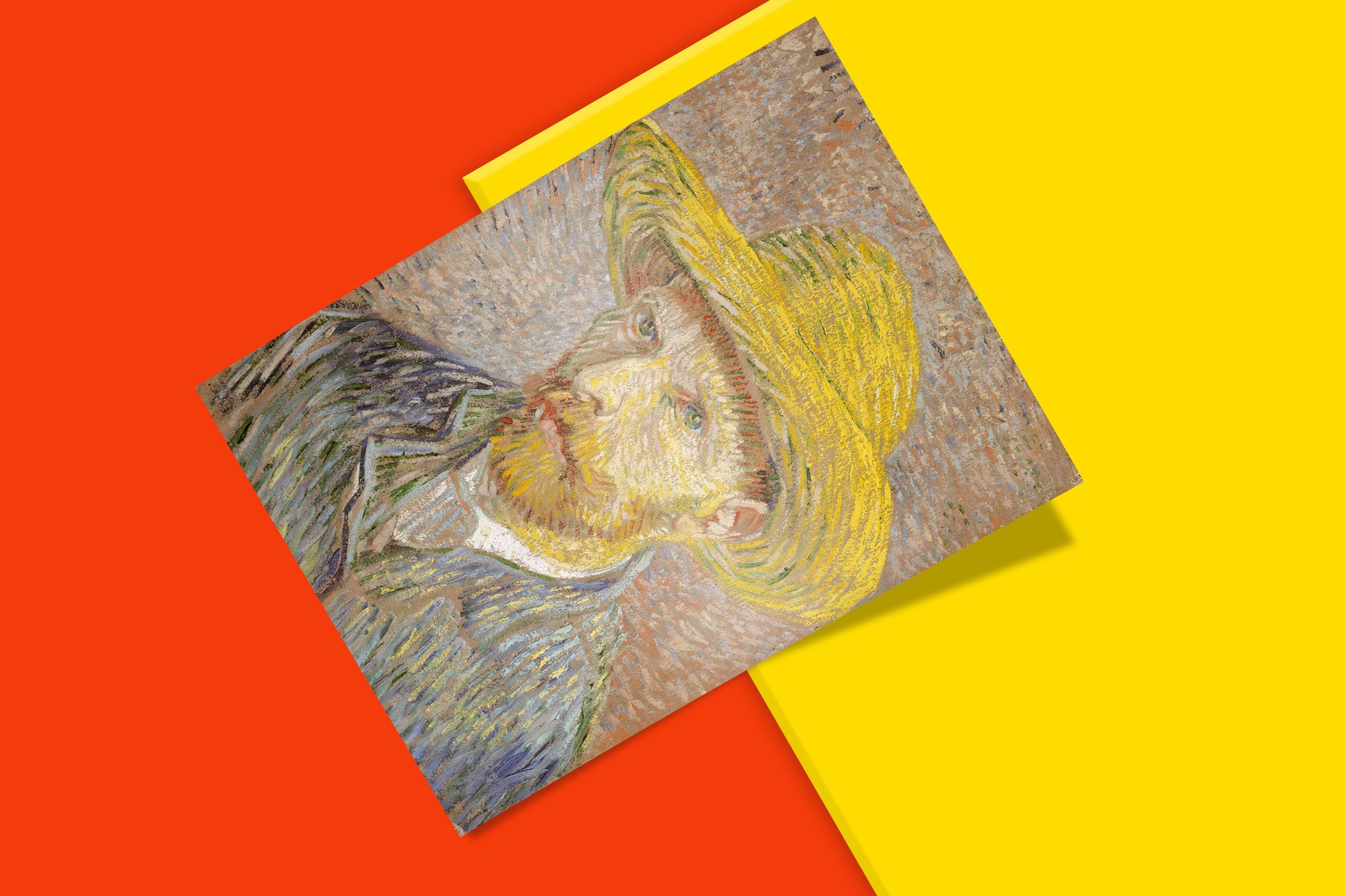 Van Gogh Self-Portrait with Straw Hat art print from Paris 1887 period featuring Neo-Impressionist brushwork and vibrant colours, museum quality wall art poster for contemporary spaces