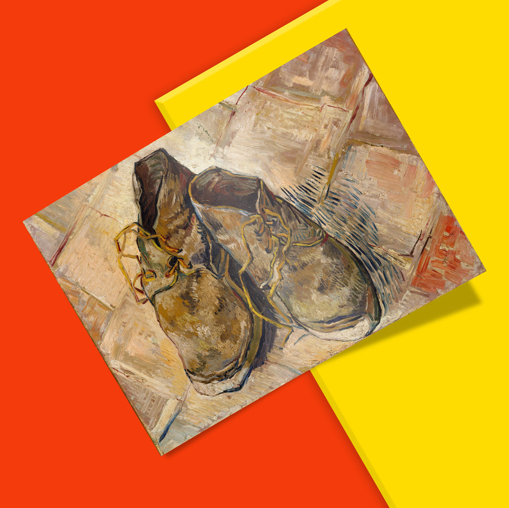 Detailed close-up of high-definition 12-colour giclée art print showing brushstroke textures in Van Gogh's Shoes artwork.