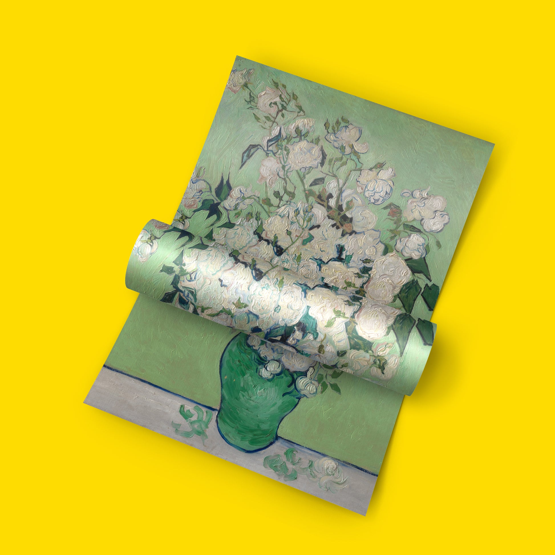 Van Gogh white roses in a green vase art print poster, Saint-Rémy 1890, museum-quality reproduction