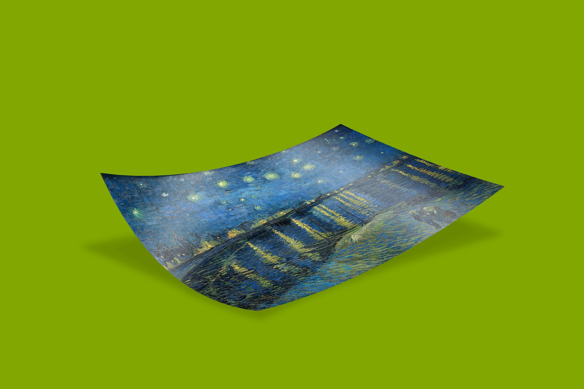 Stunning decorative art print of "Starry Night Over the Rhône" by Vincent van Gogh, ideal for modern home decor and creating an elegant statement piece with famous artwork.