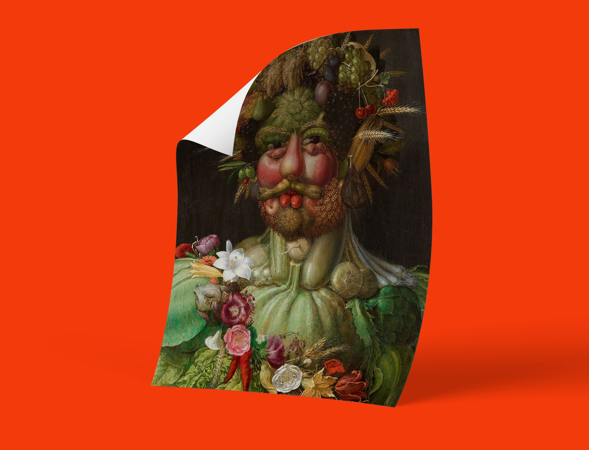Giuseppe Arcimboldo composite portrait art print - Vertumnus painting featuring optical illusion of face made from fruits, vegetables and botanical elements