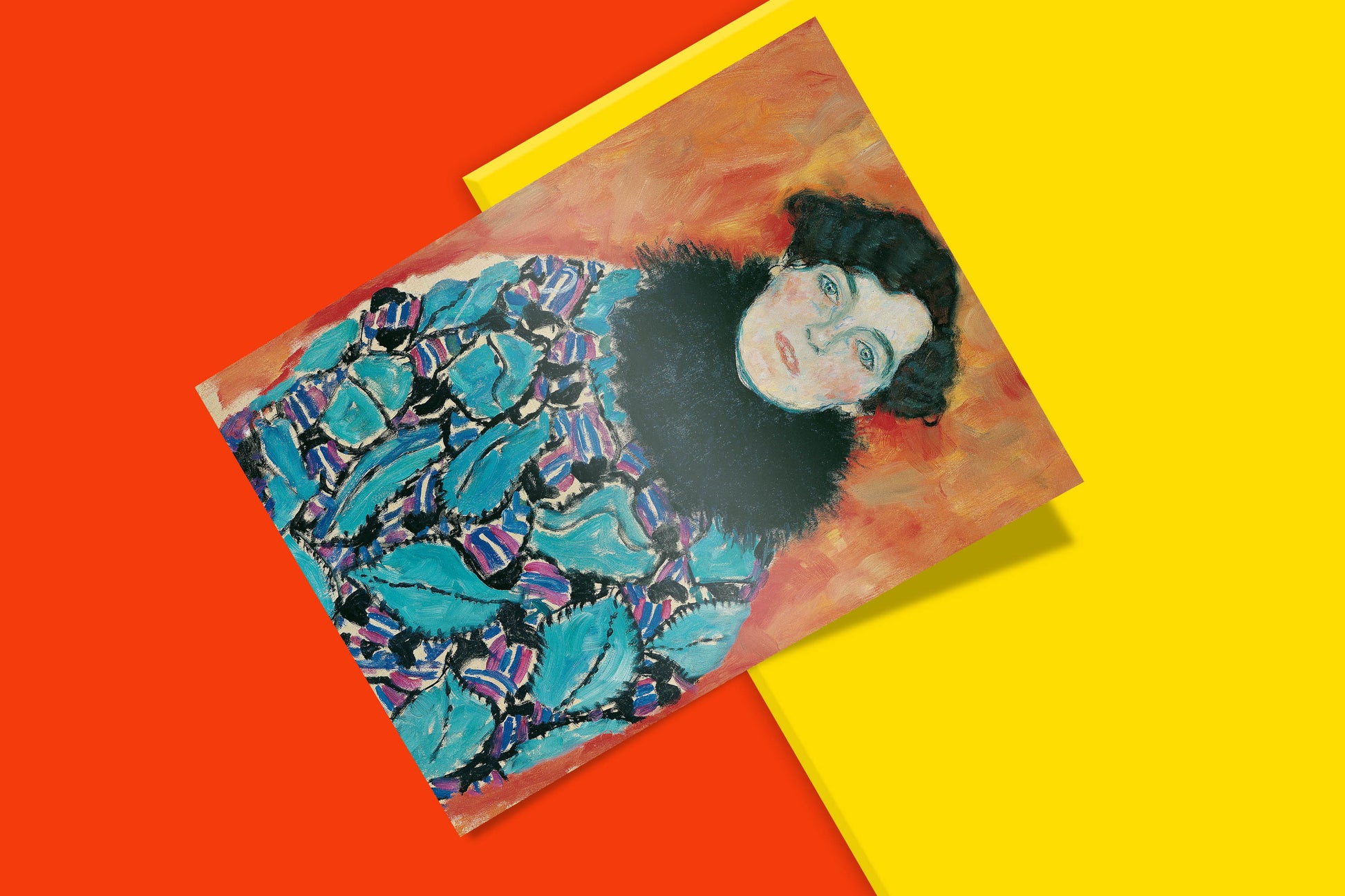 Stunning artistic print of Gustav Klimt's Johanna Staude, an enigmatic portrait with brilliant blue eyes and a distinctive fur collar, suitable for luxury art collections.
