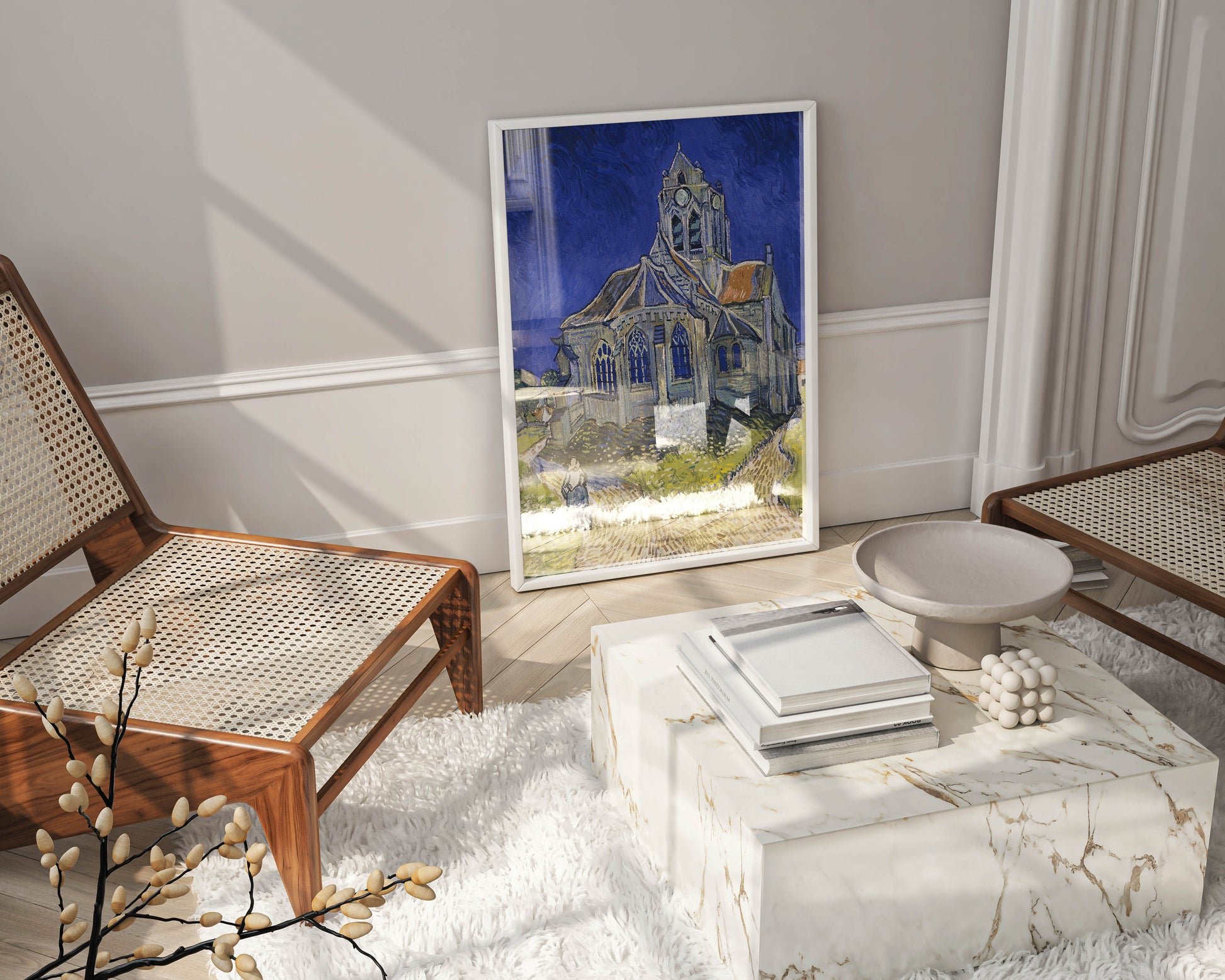 Van Gogh Church at Auvers framed canvas print wall art showing post-impressionist masterpiece in elegant frame, ideal for living room or office decoration