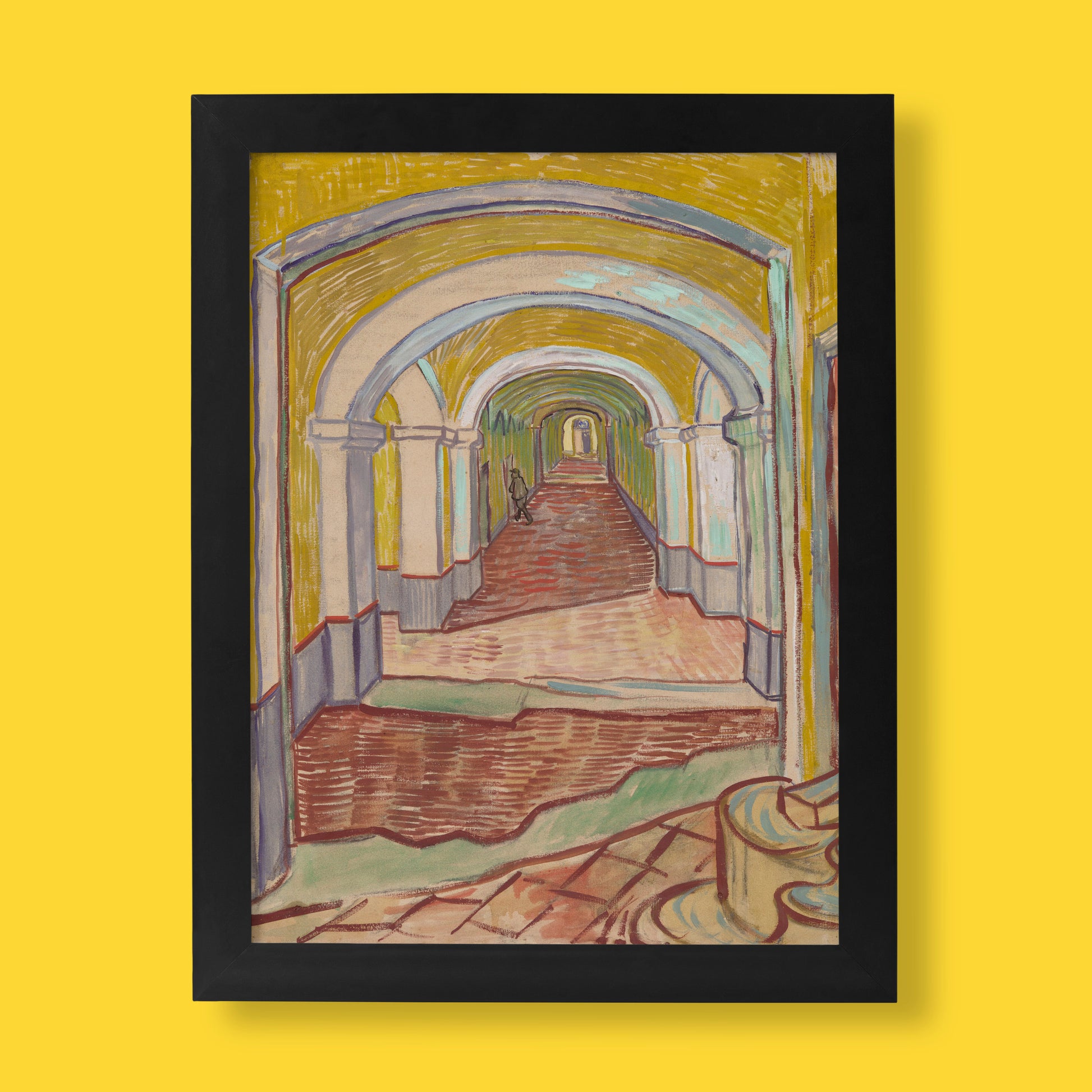 Vincent van Gogh Corridor in the Asylum fine art print reproduction showing vaulted corridor perspective at Saint-Rémy asylum, premium giclée wall art for modern home décor