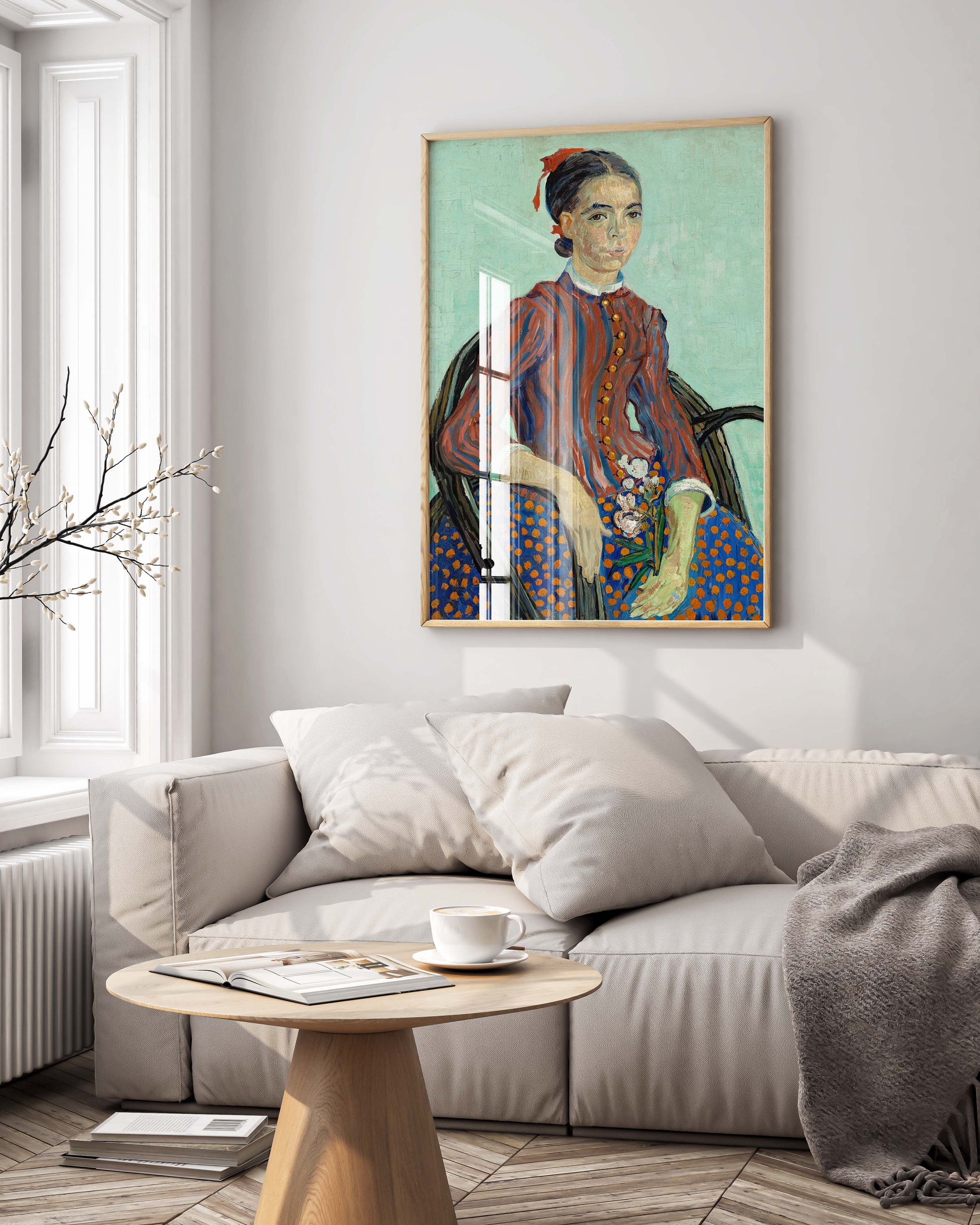 A framed art print of Vincent van Gogh's "La Mousmé," a stunning piece of wall art that brings classic fine art to modern home decor.