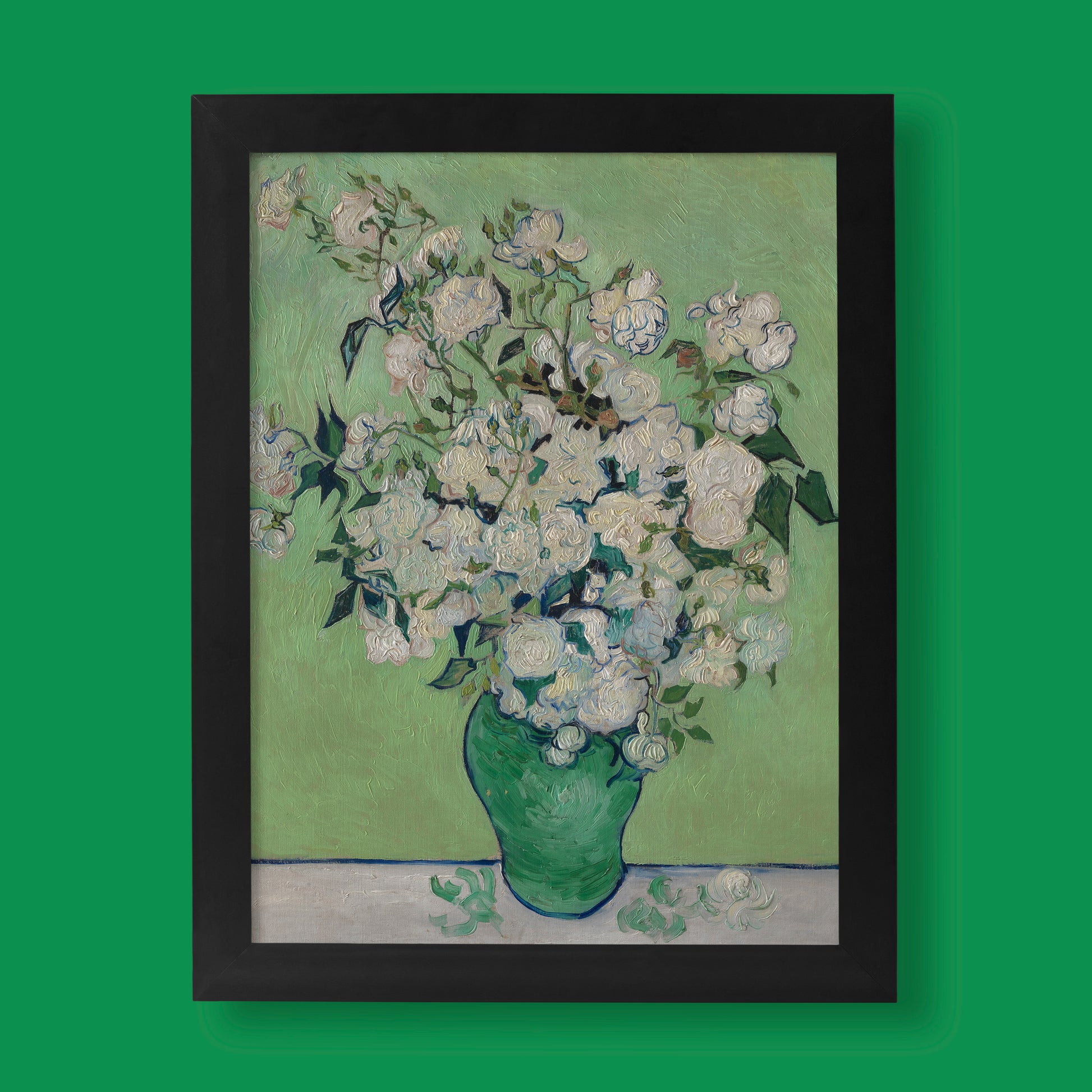 Vincent van Gogh Roses 1890 fine art print, white roses in a green vase, giclée wall art