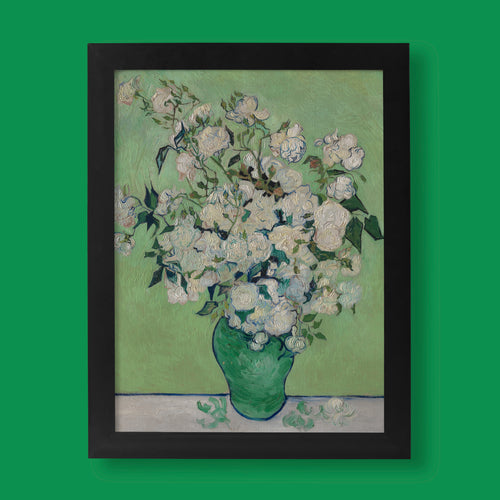 Vincent van Gogh Roses 1890 fine art print, white roses in a green vase, giclée wall art