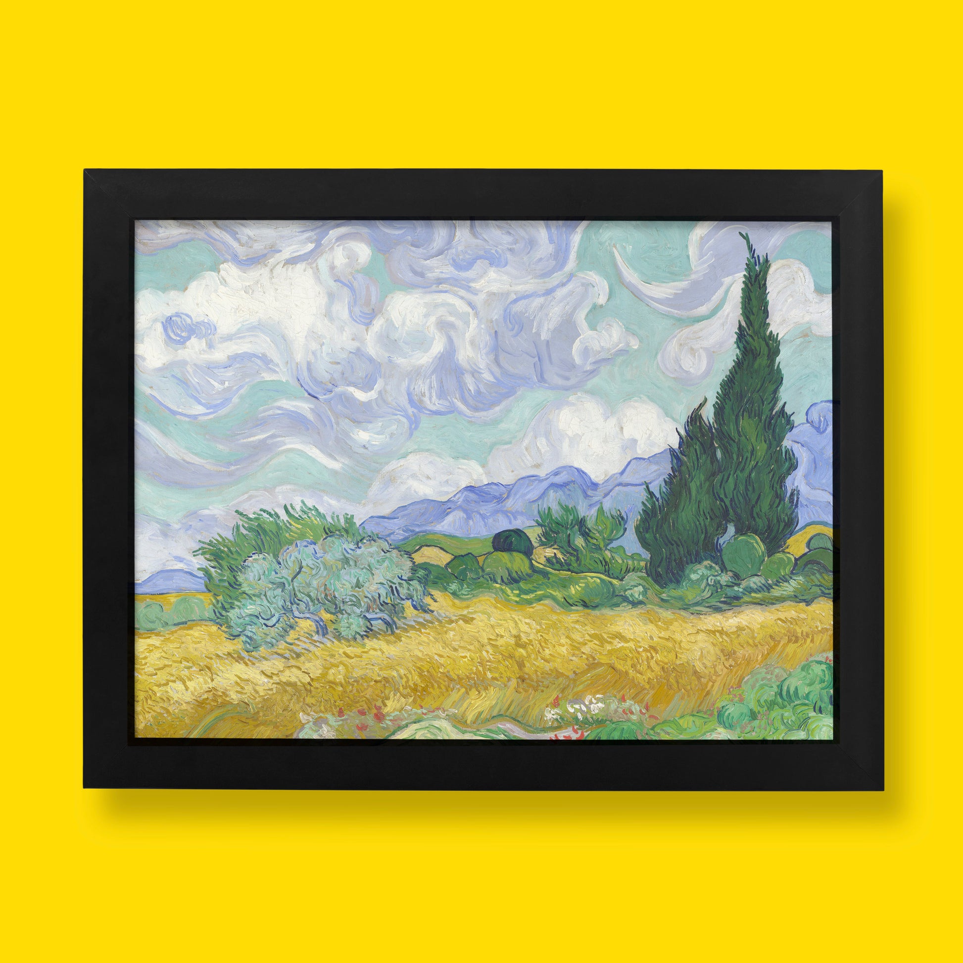 Vincent van Gogh "Wheat Field with Cypresses" fine art print for sale. This high-quality giclée print captures the iconic landscape painting with vivid colours and sharp detail, perfect for classic wall art decor.