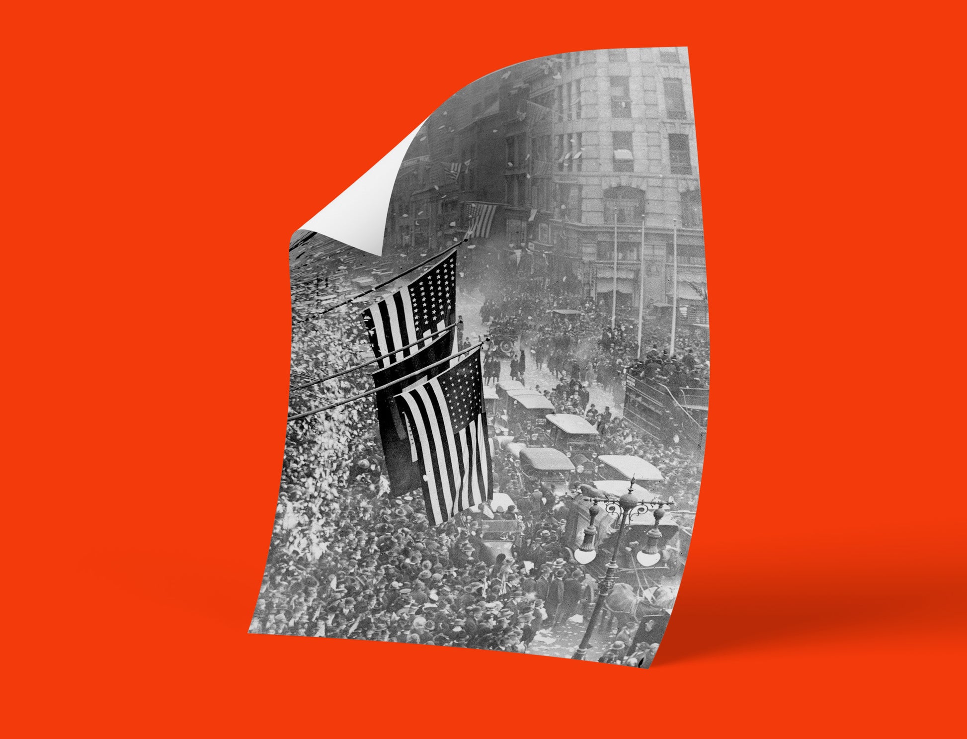 Vintage Armistice Day parade in NYC, 1918, a historical wall art print, perfect for art collectors and enthusiasts of American history.