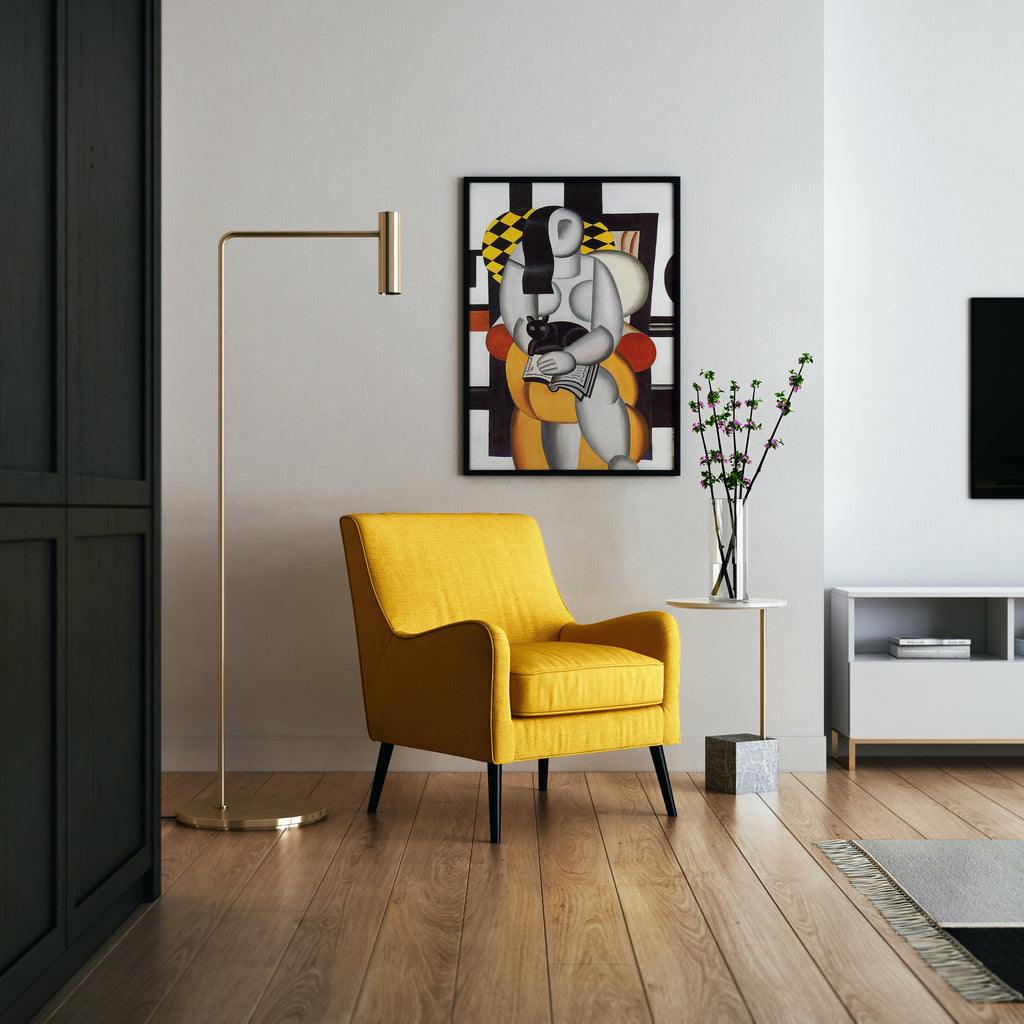 Woman with a Cat by Fernand Léger fine art poster showing modernist painting with bold colours and geometric shapes