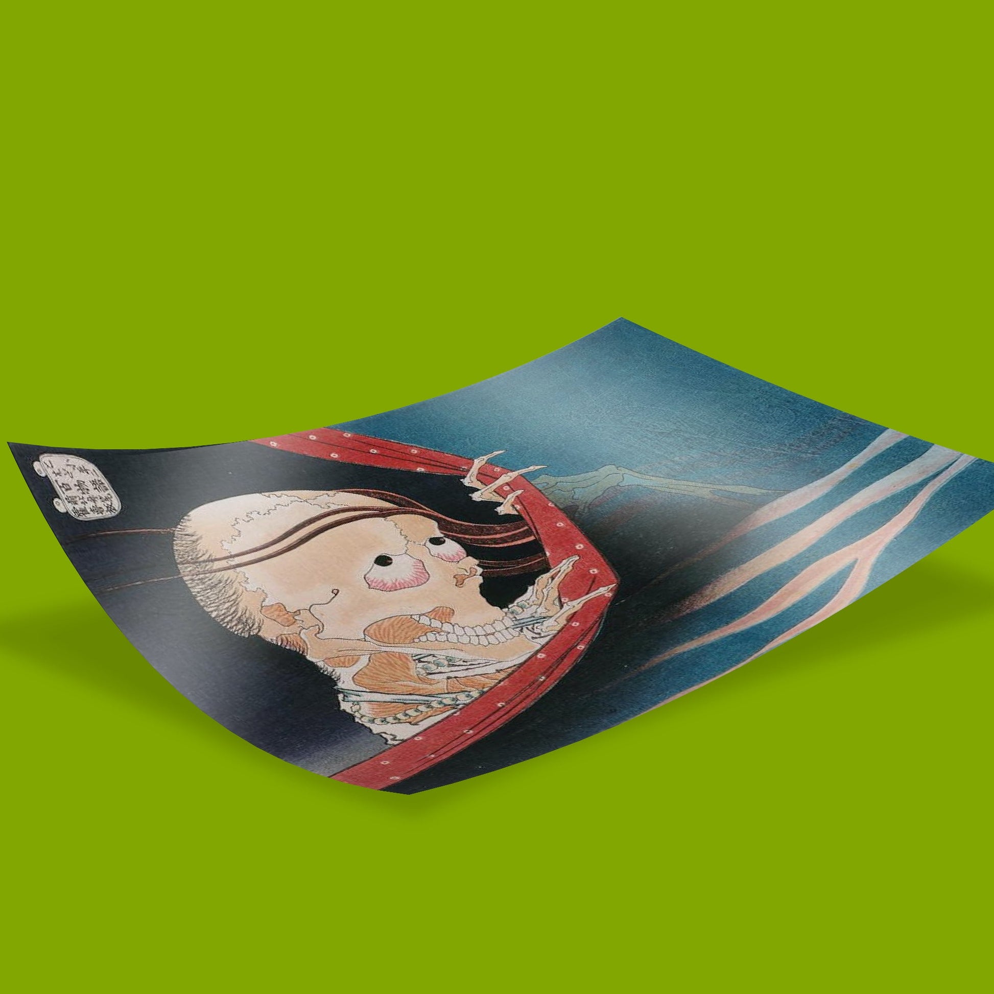 Ukiyo-e art print by Katsushika Hokusai featuring the famous ghost Kohada Koheiji from Japanese folklore, macabre supernatural woodblock artwork ideal for collectors of Asian fine art prints