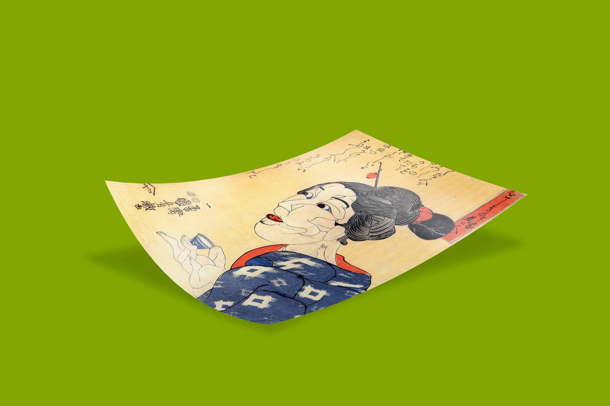 Vintage ukiyo-e wall art print depicting a satirical Japanese artwork with a double meaning, from the Edo period.