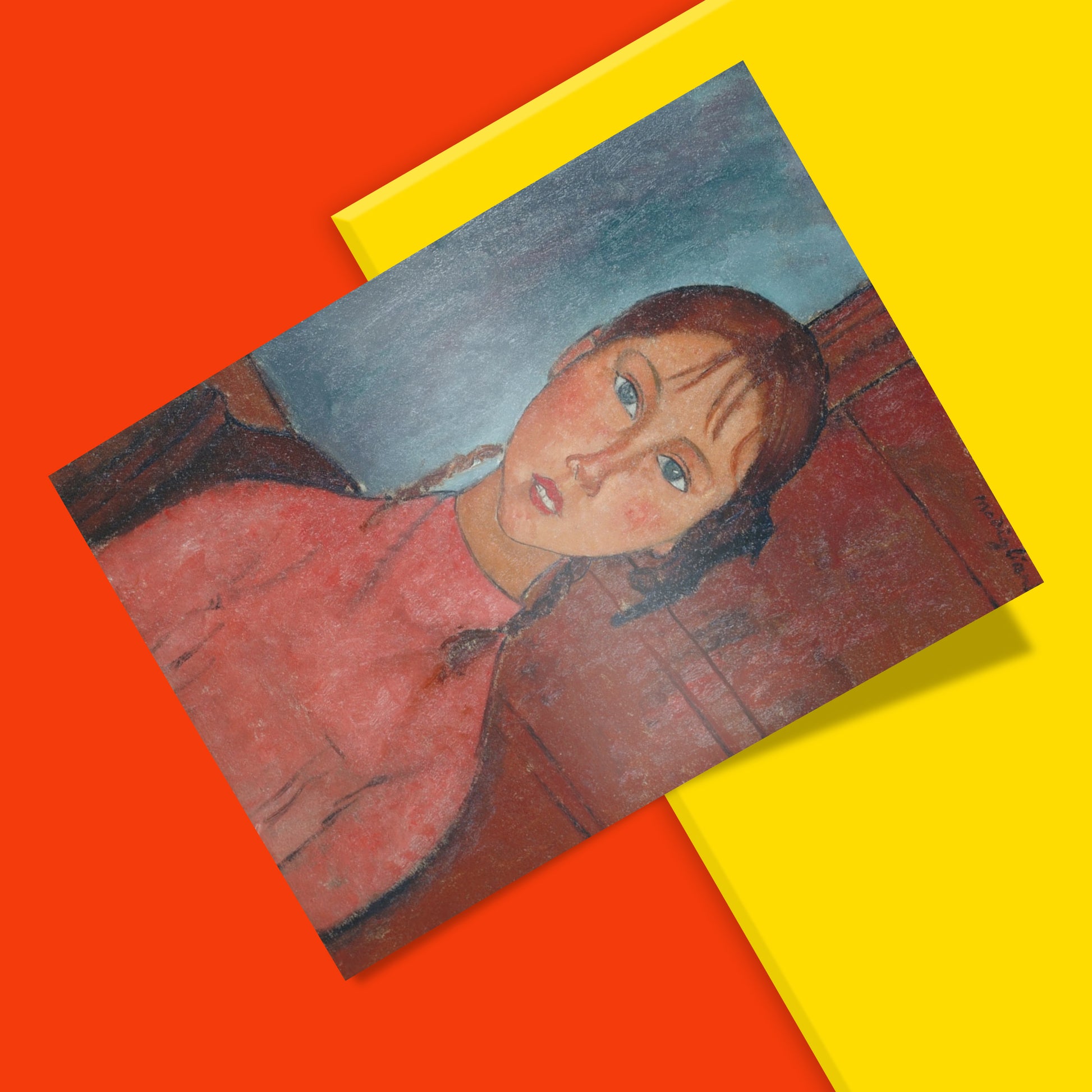 Modigliani Girl with Pigtails 1918 painting art poster print, FSC-certified matte finish wall art for living room or bedroom