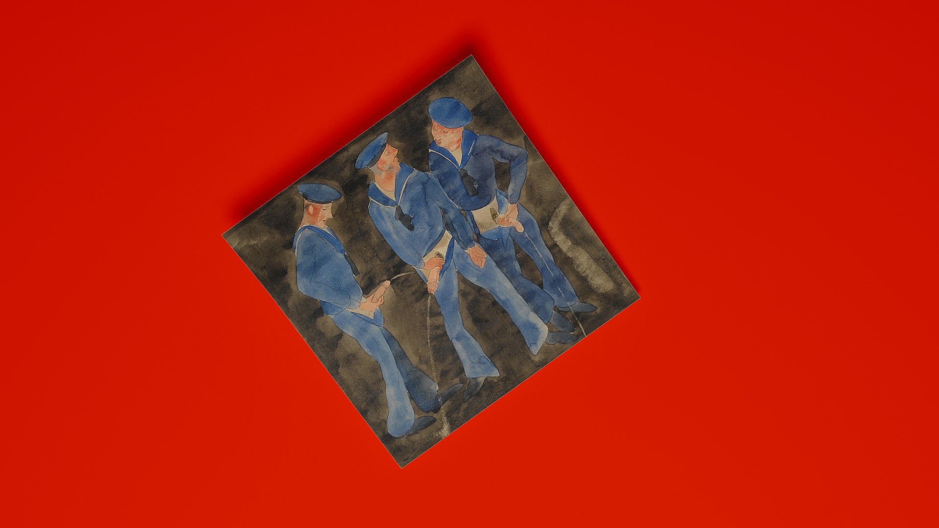 Vintage-style art print of Charles Demuth's "Three Sailors Urinating," a famous watercolor painting from the Precisionist movement, perfect for collectors of historical queer art.