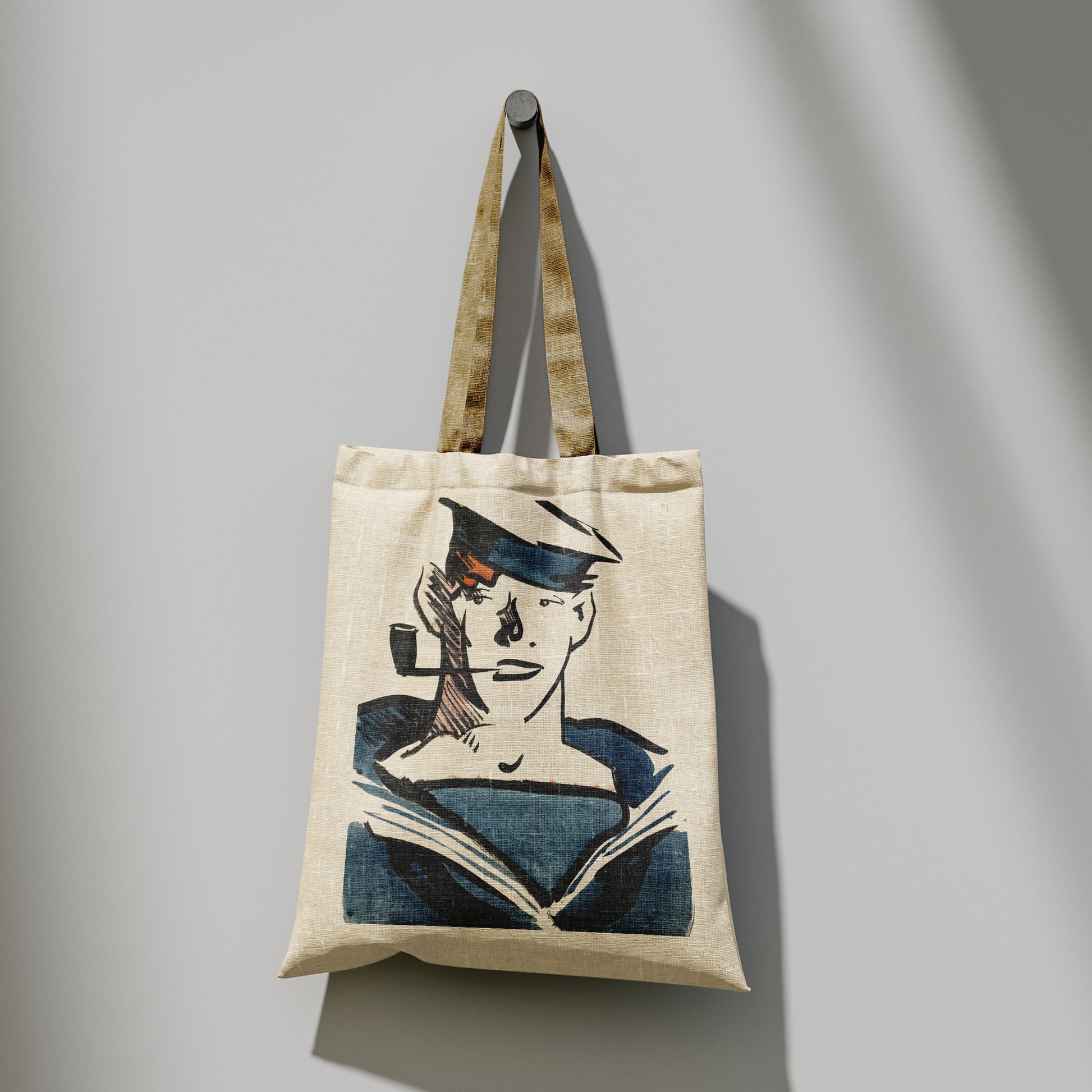 Vintage sailor portrait tote bag by Francis Cadell, eco-friendly cotton canvas shopping bag with Scottish Colourist artwork and long comfortable handles