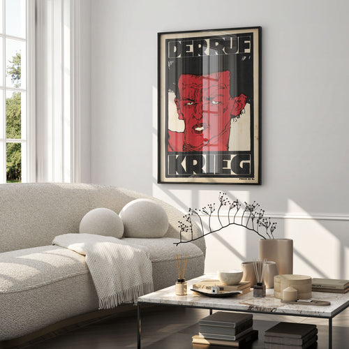 Bold red expressionist art print for modern home decor, featuring the iconic distorted face from the special war edition of Der Ruf.
