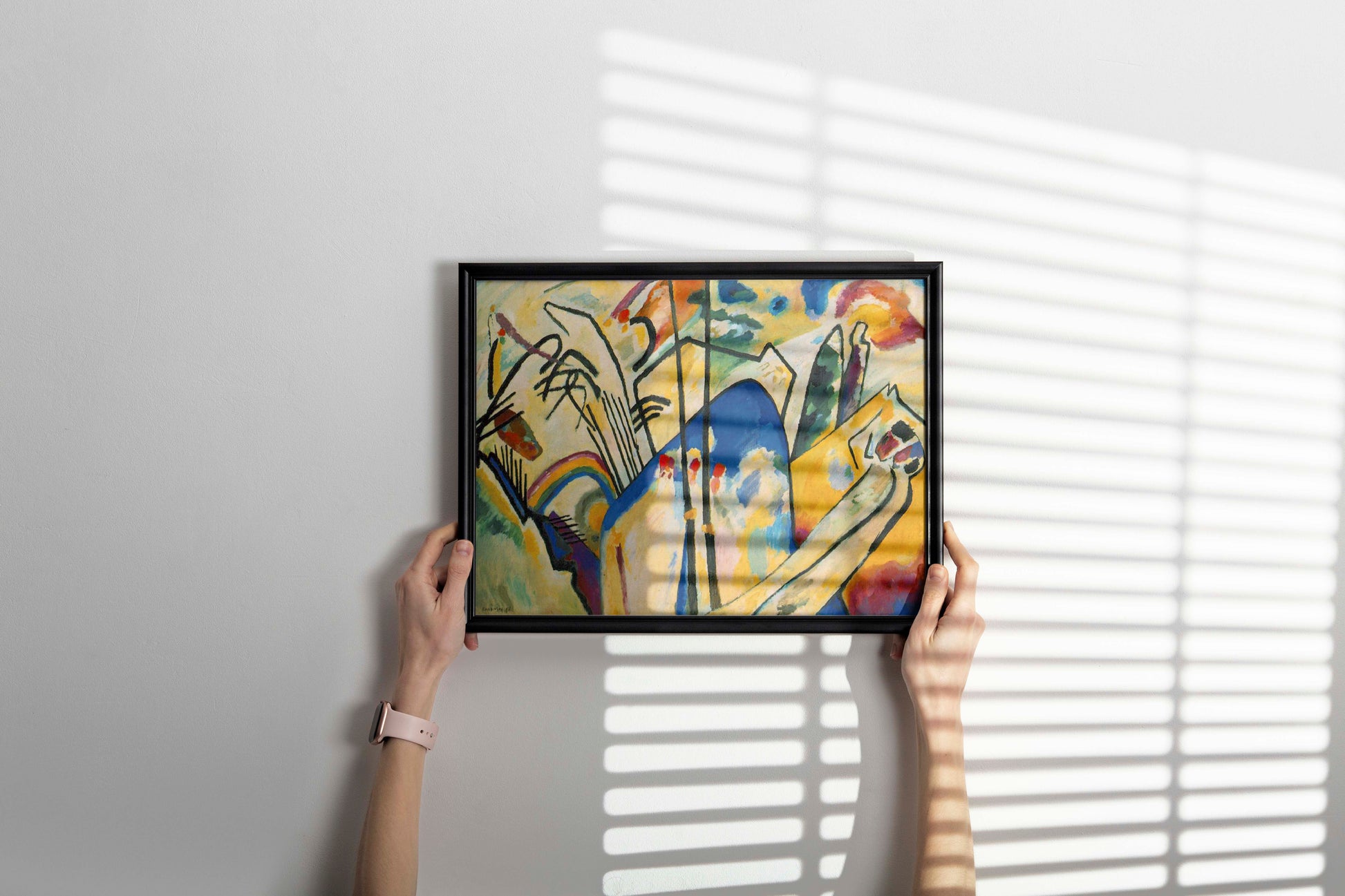 Wassily Kandinsky Composition 4 framed wall art hanging in contemporary home interior - museum-quality Blue Rider period print with stylish frame, perfect modern decor accent