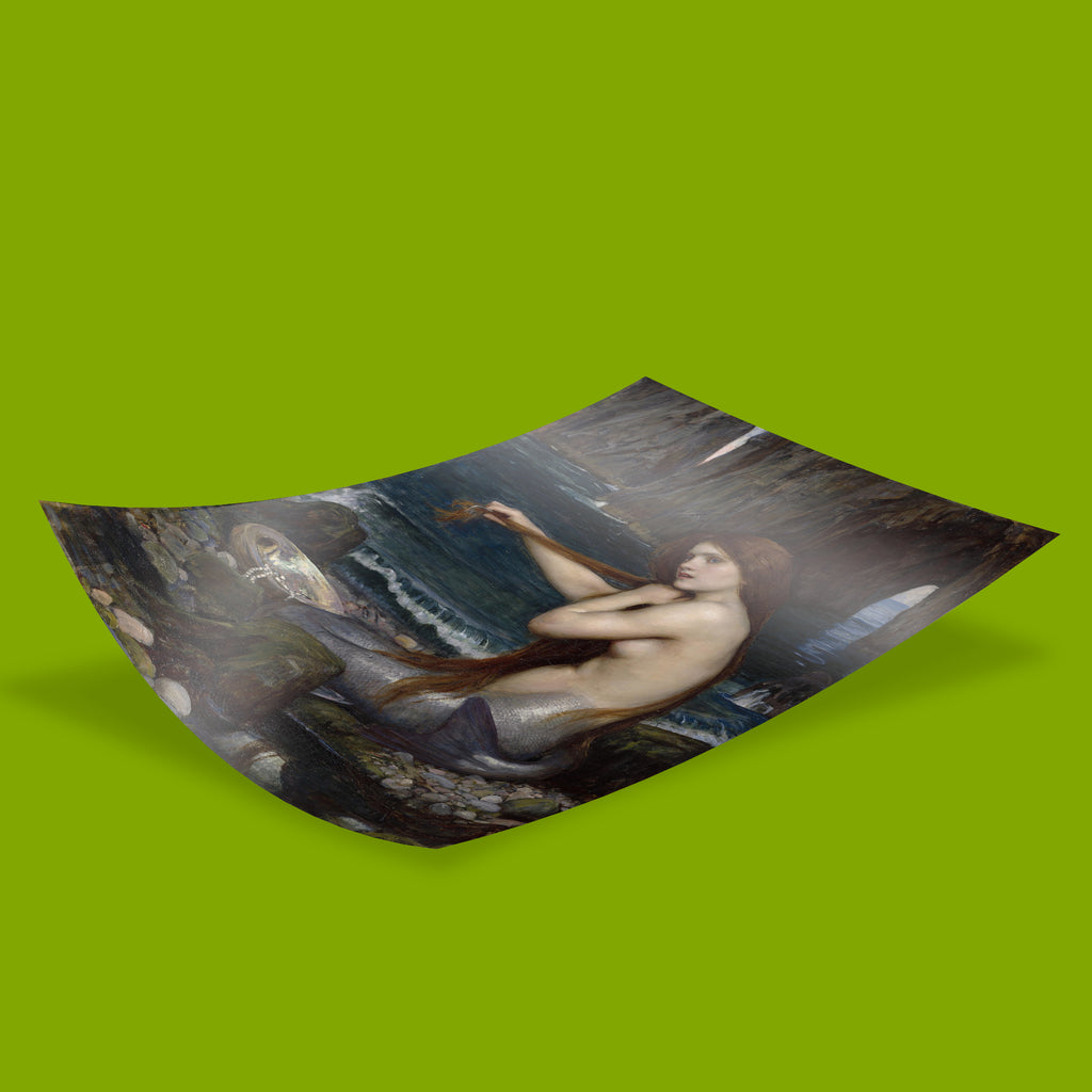 Classical mythology wall art print of a mermaid by John William Waterhouse, smooth matte finish art poster