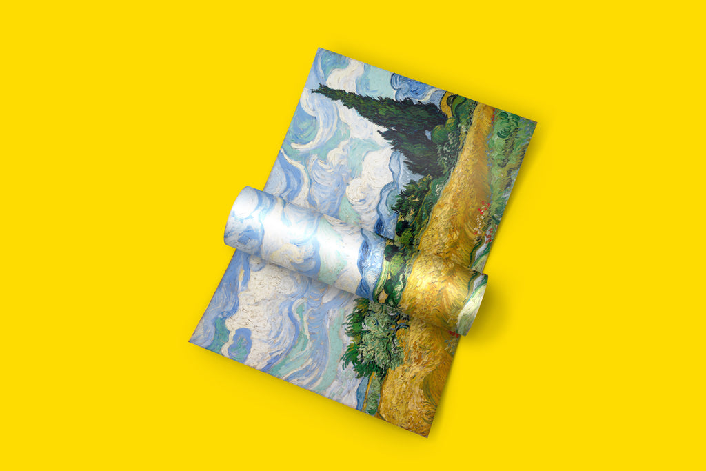 Premium Wheat Field with Cypresses Van Gogh art print reproduction on FSC paper, featuring iconic Saint-Rémy landscape painting perfect for contemporary wall décor