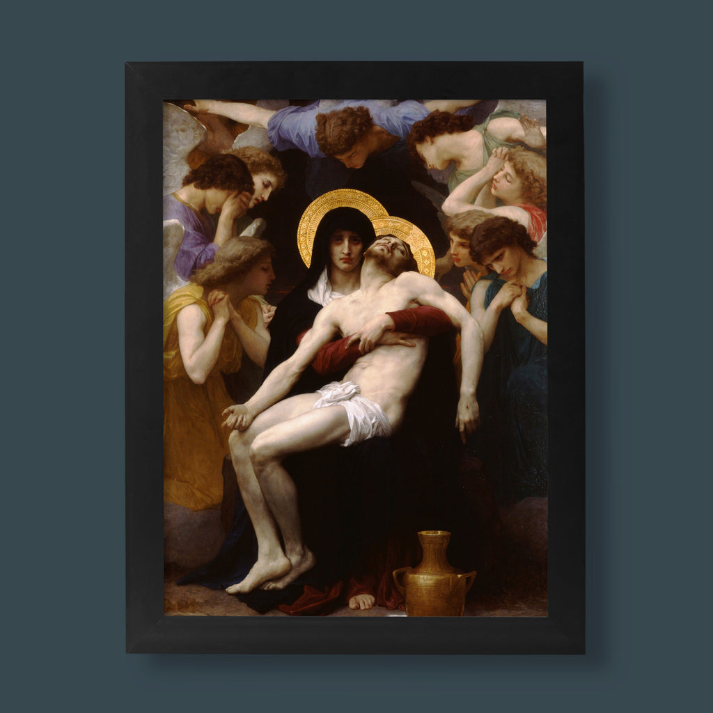 William-Adolphe Bouguereau Pietà fine art print showing Virgin Mary mourning Christ surrounded by angels, premium wall art reproduction