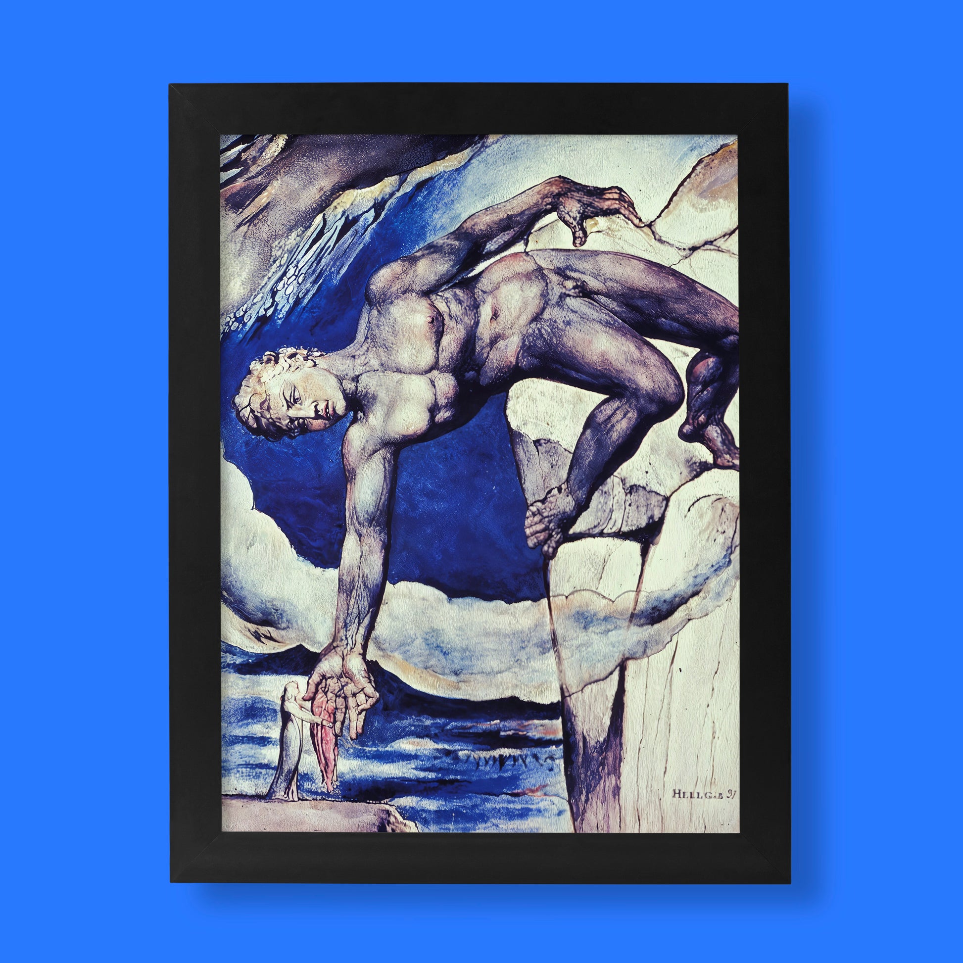 William Blake's "Antaeus Setting Down Dante and Virgil" fine art print, a classic painting illustrating Dante's Divine Comedy.