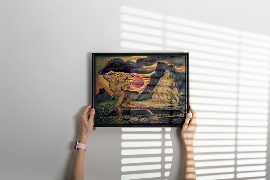 A premium, framed wall art print of William Blake's 'The Body of Abel Found by Adam and Eve' from ARTSNOB, ready to hang in a modern home.
