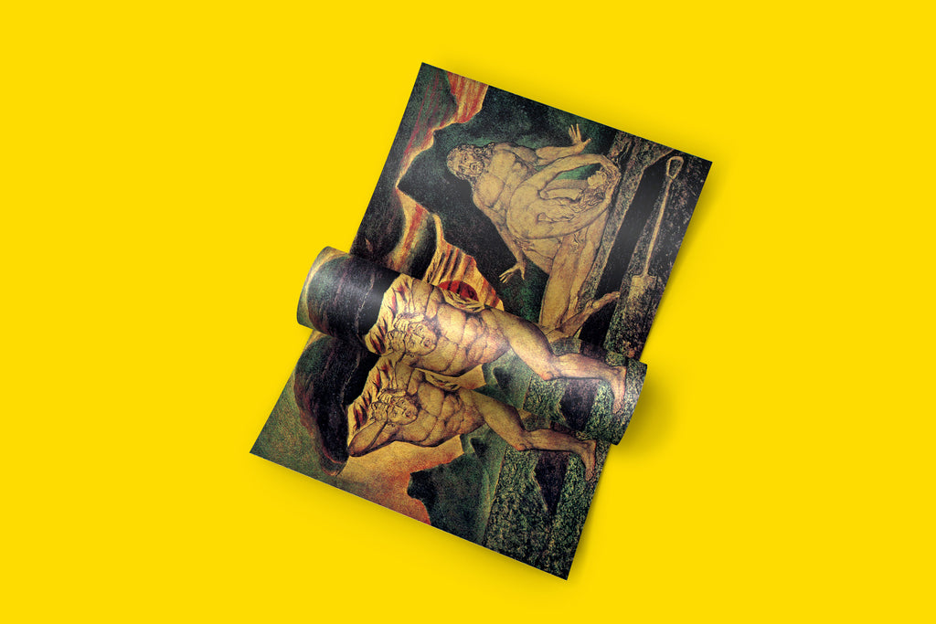 A detailed close-up of the ARTSNOB fine art poster, showcasing the vivid colours of William Blake's masterpiece.