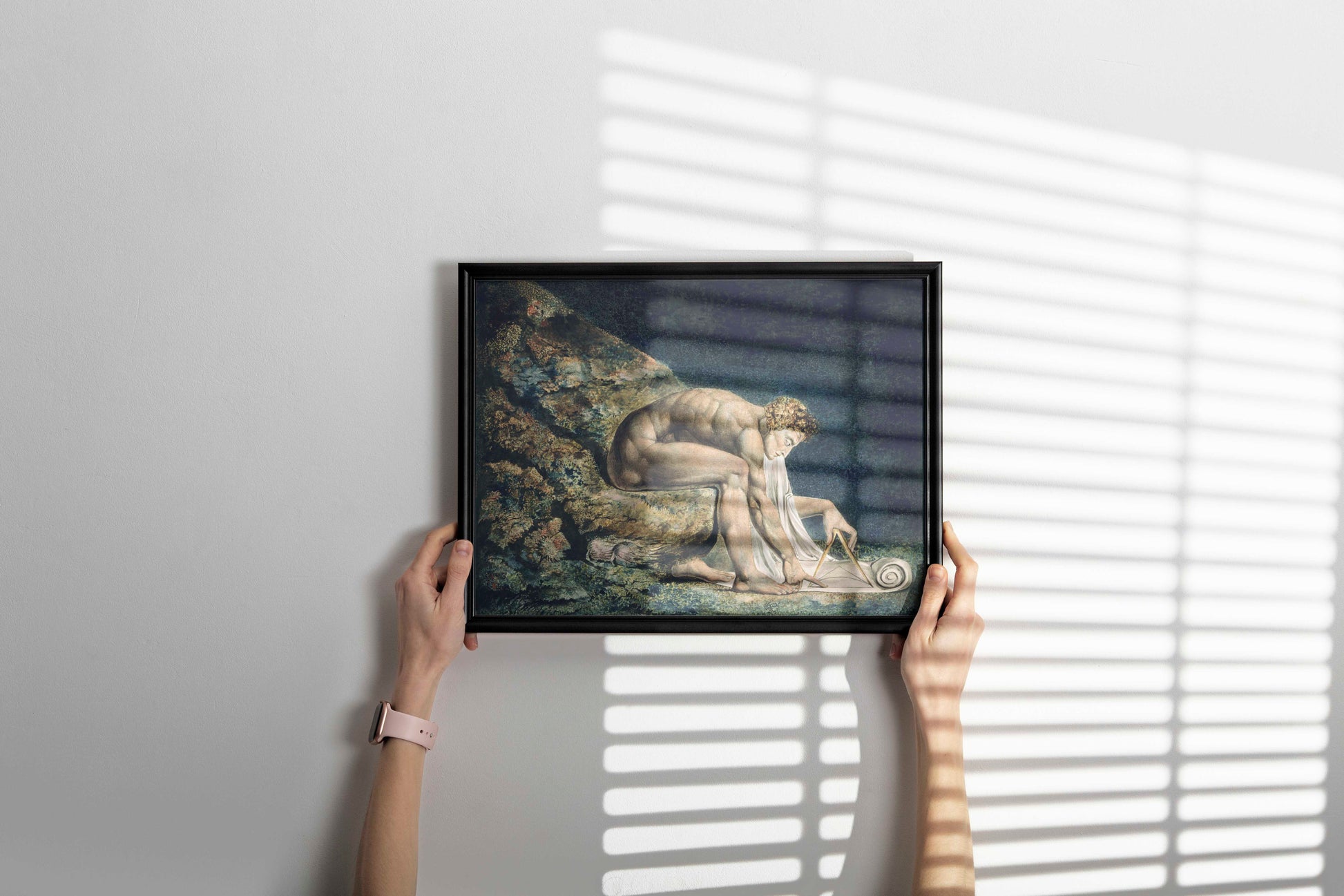Framed William Blake Newton art print displayed as statement wall art in a modern interior setting