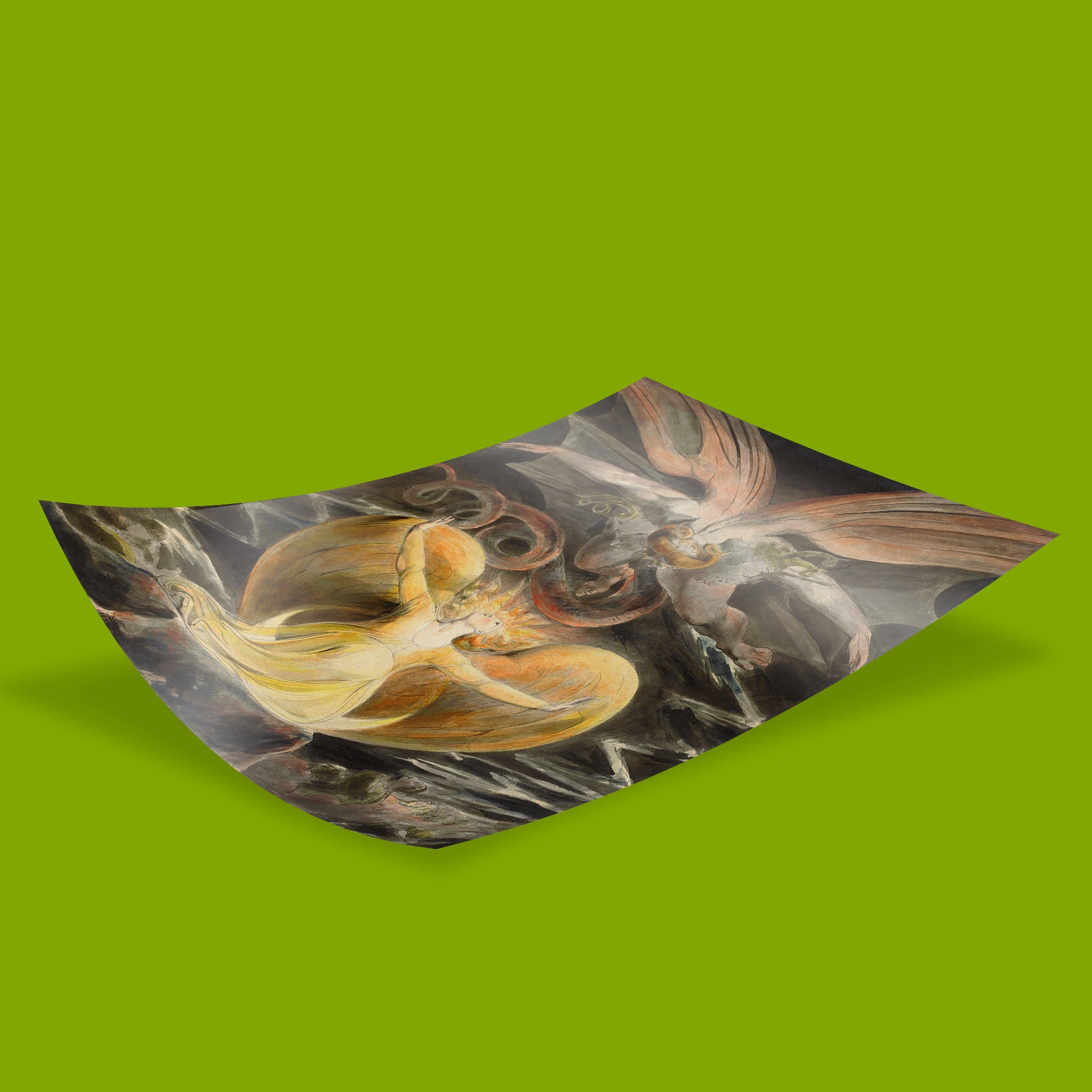 William Blake visionary Romantic art print of the Great Red Dragon and Woman Clothed with the Sun, matte finish wall art