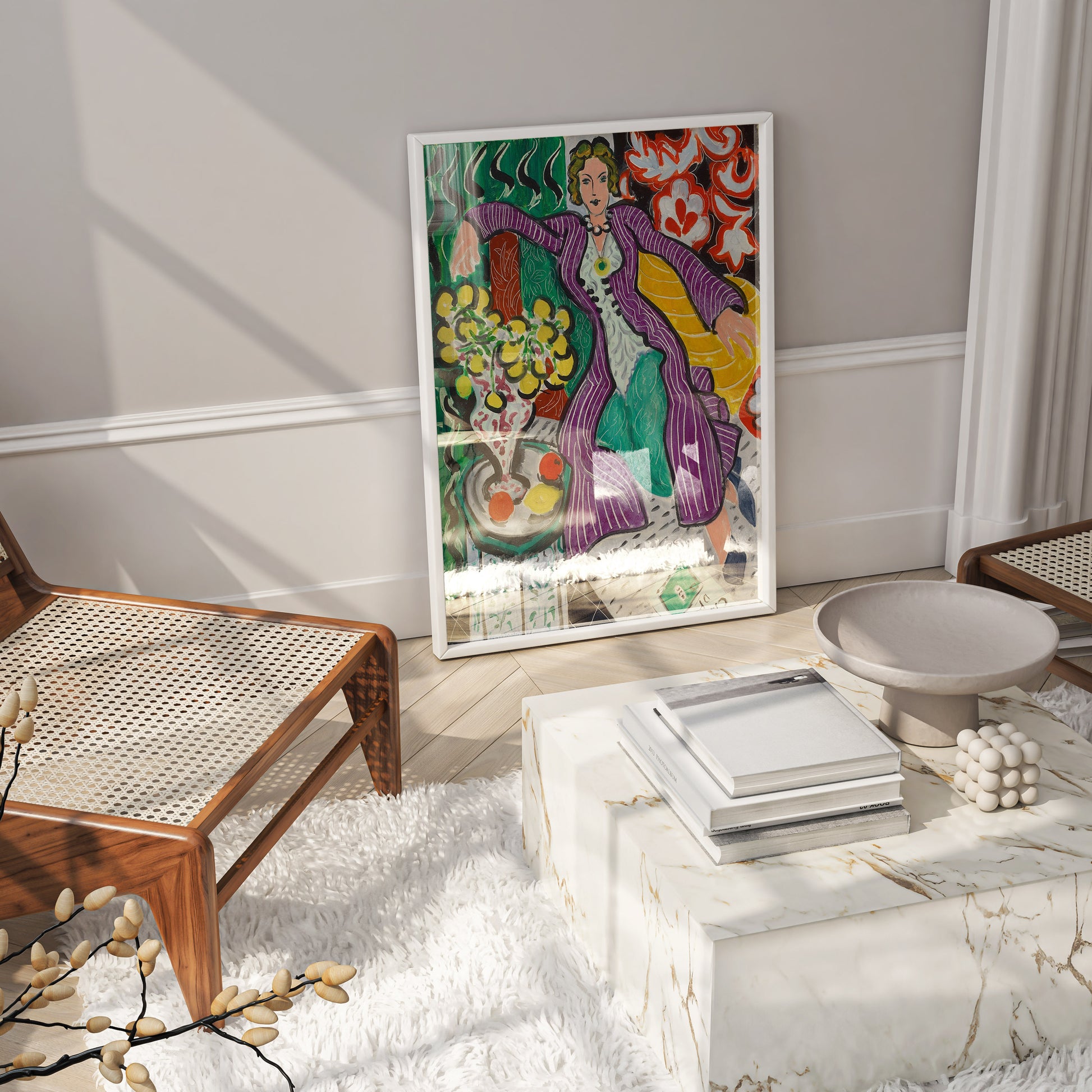 Henri Matisse painting of Lydia Delectorskaya in Moroccan costume, vibrant purple striped coat fine art print for modern interiors